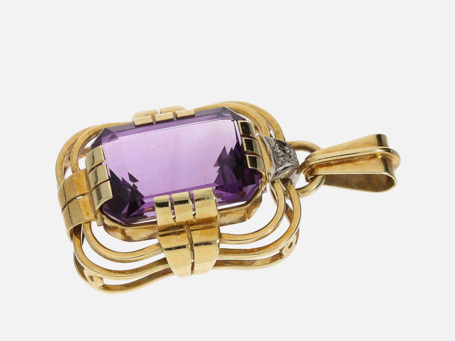 Anhänger: solider vintage Amethystanhänger, ca. 11ct, 14K Gold: Ca. 38 x 19,5mm, ca. 9,3g, 14K