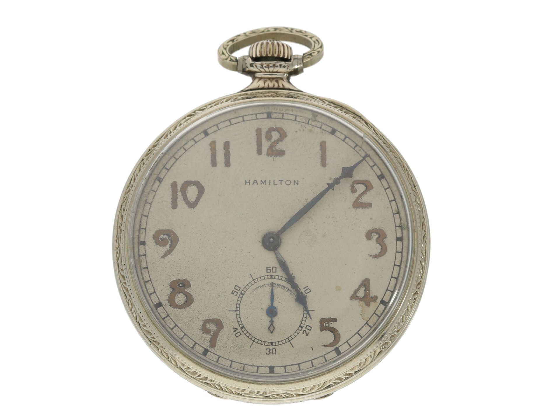 Taschenuhr: attraktive Hamilton Frackuhr, Art Deco ca. 1930: Ca. Ø43mm, ca. 60g, 14K Gold Filled,