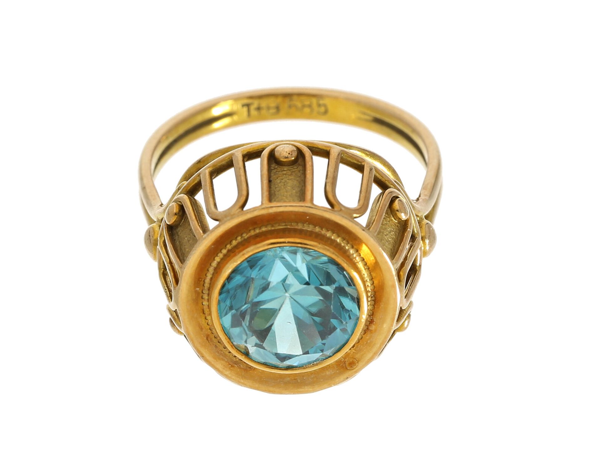 Ring: äußerst massiver vintage Edelzirkonring mit aufwändigem Dekor, 14K Gelbgold: Ca. Ø17,5mm,