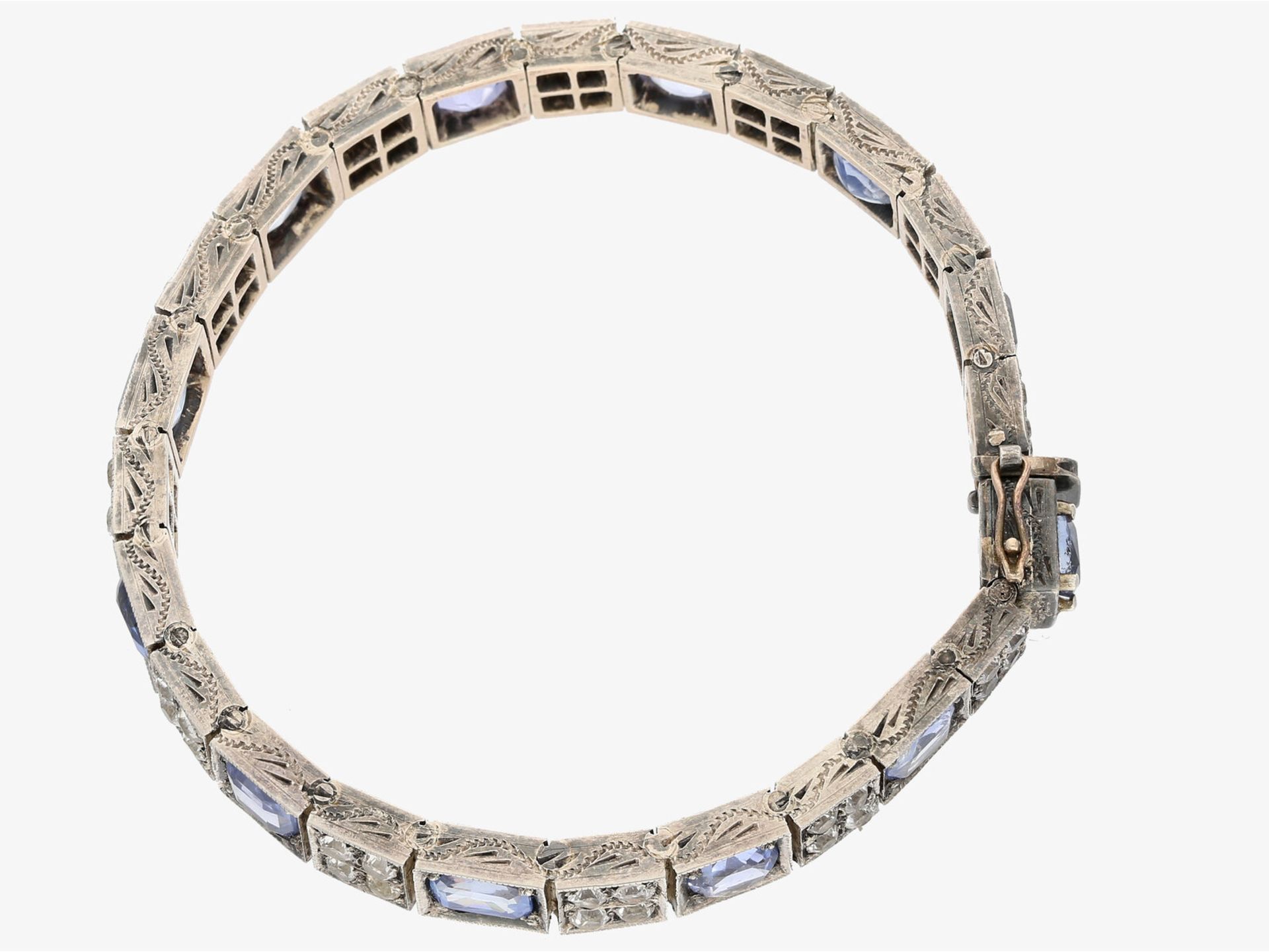 Armband: interessantes vintage Saphirarmband in antikem Stil, Handarbeit Silber: Ca. 19cm lang, - Image 2 of 2