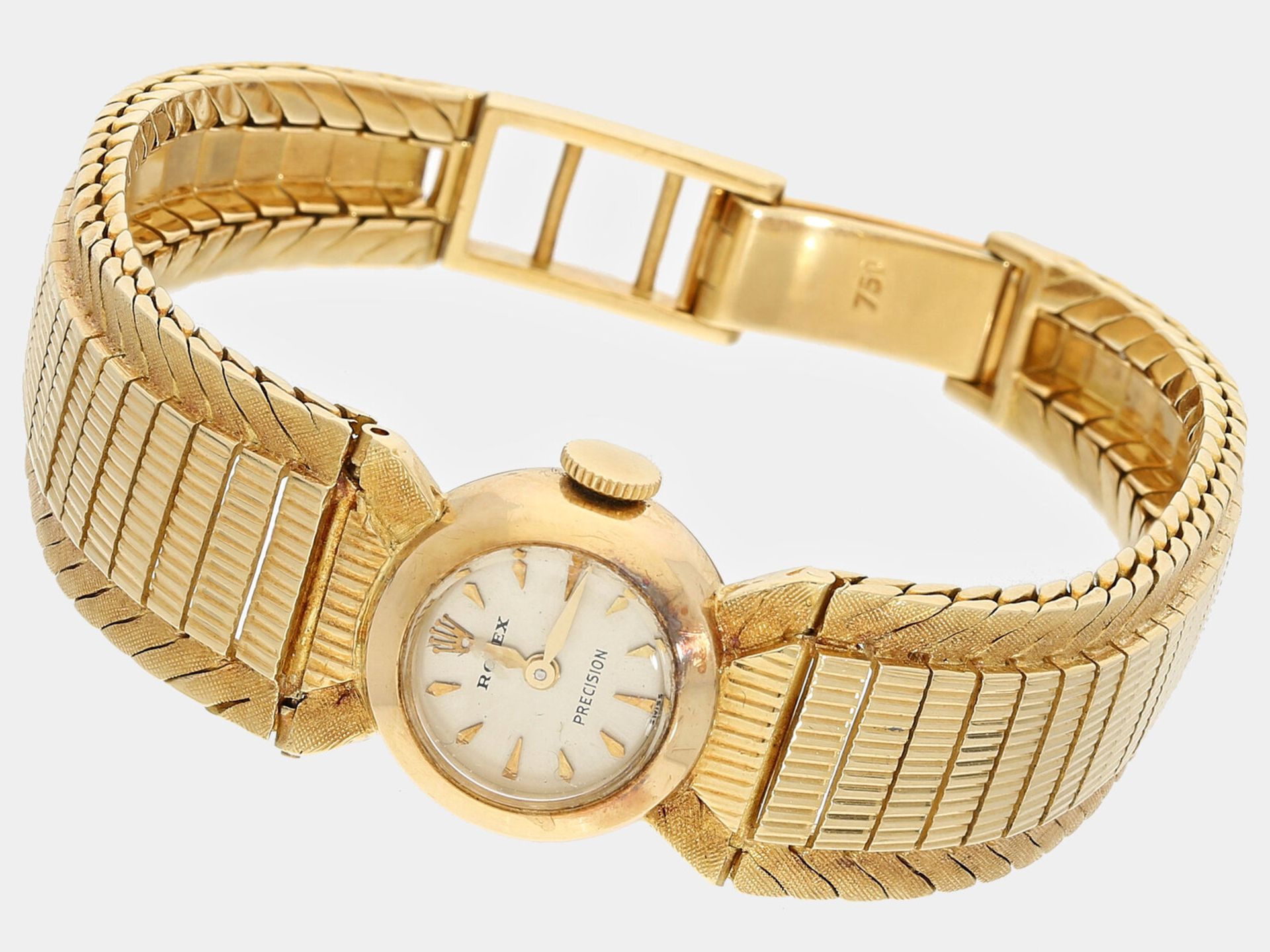 Armbanduhr: seltene, elegante vintage Rolex 'Precision' Damenuhr, 18K Gelbgold, um 1950: Ca. 18,