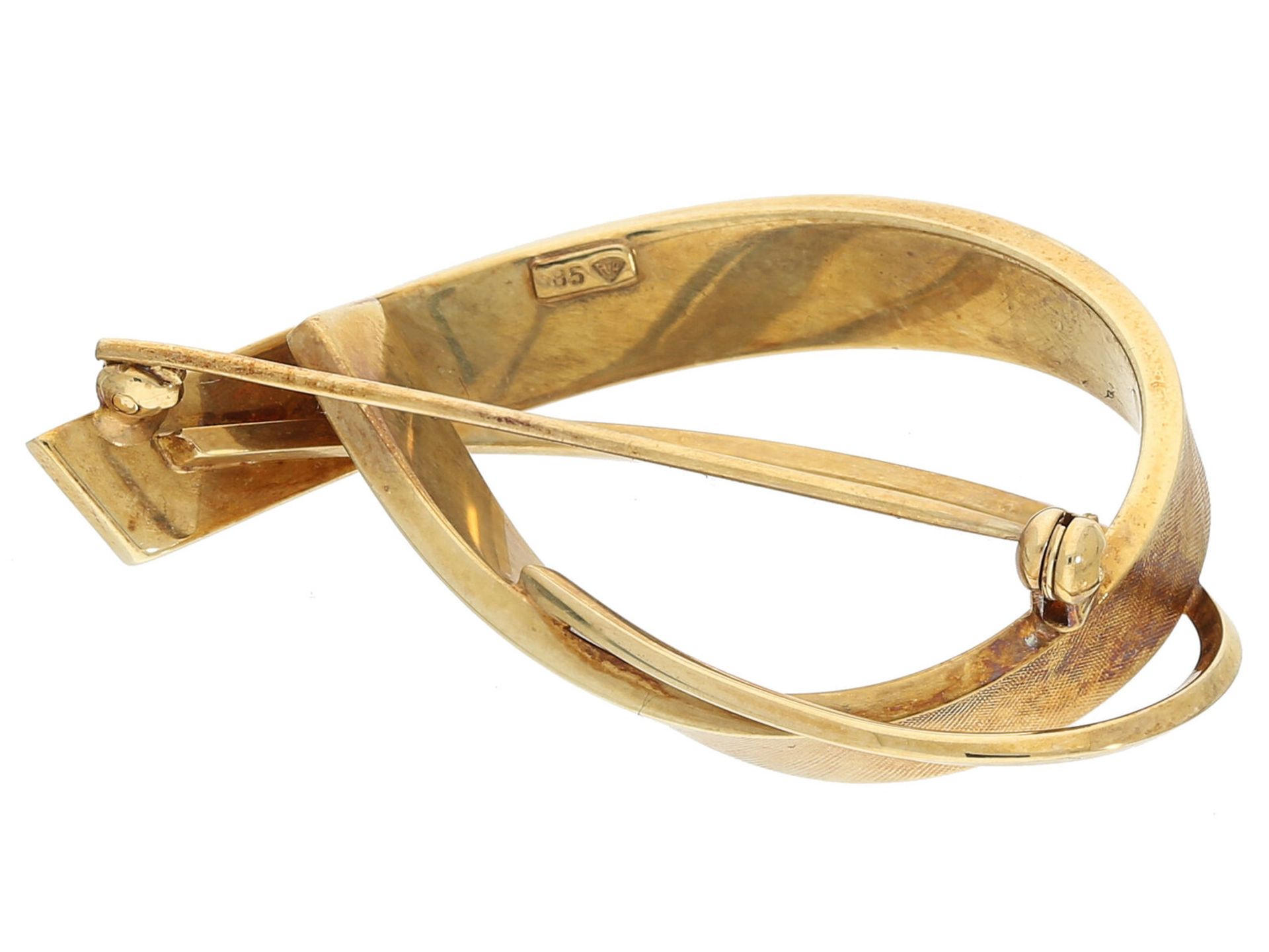 Brosche: vintage Schleifenbrosche, um 1960, Goldschmiedeanfertigung aus 14K Gold: Ca. 46 x 25mm, ca. - Image 2 of 2