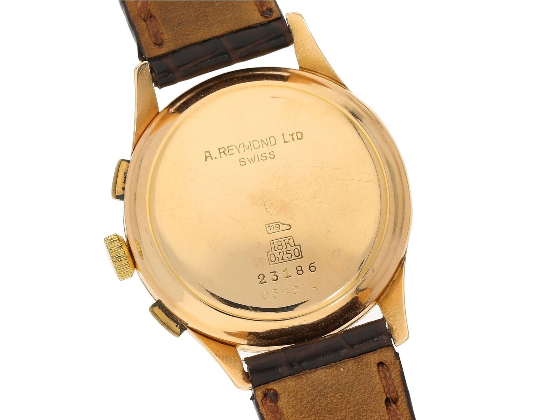 Armbanduhr: rotgoldener vintage Chronograph Marke Unitas, Unitas SA, Manufacture d'Horlogerie A. - Image 2 of 2