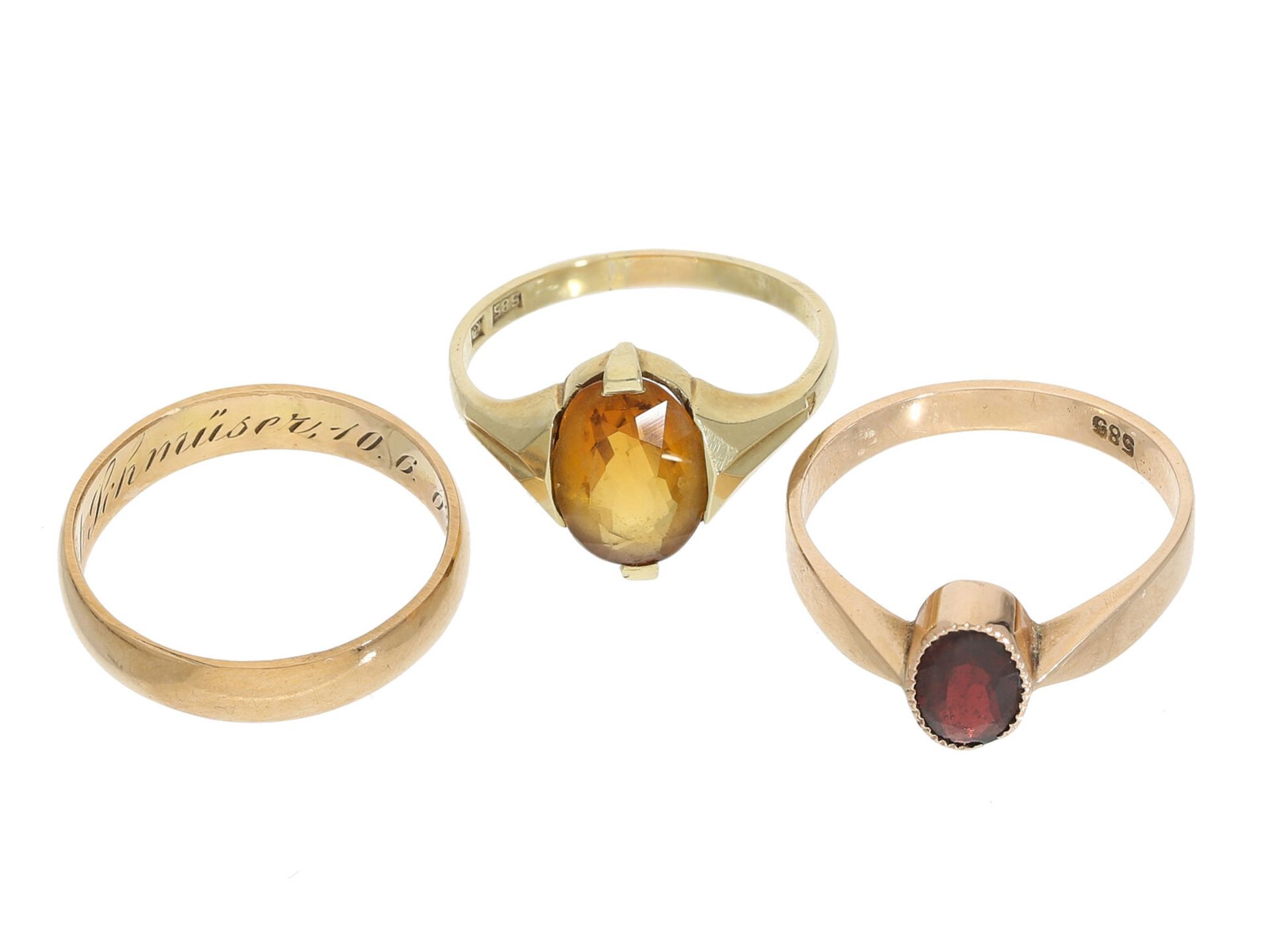 Ring: kleines Konvolut vintage/antike Goldschmiederinge, 14K Gold: 3 Ringe, zusammen ca. 8,9g, 14K