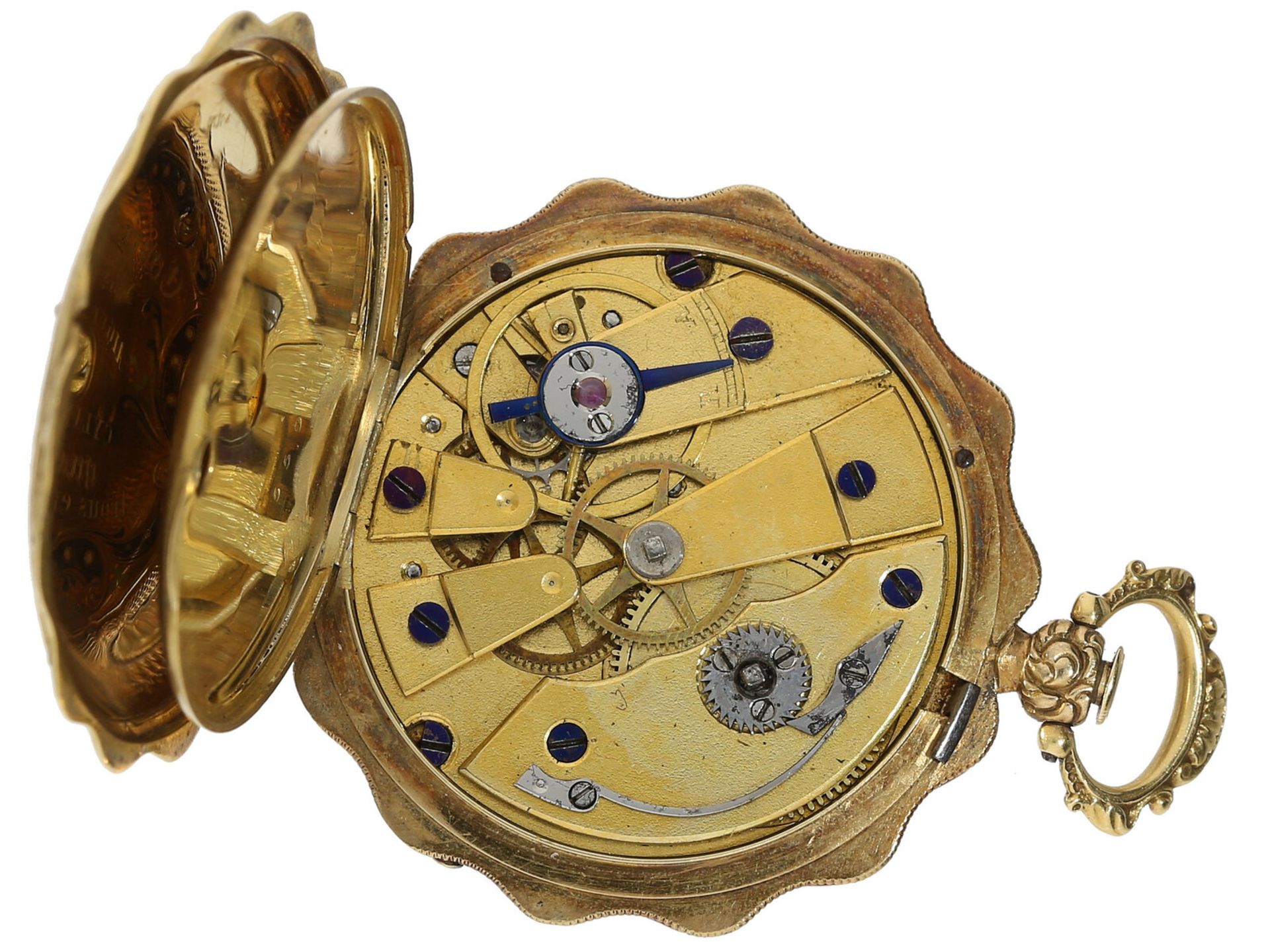 Taschenuhr: attraktive Gold/Emaille-Lepine mit Saatperlen-Besatz, im Stil der frühen Patek & Czapek - Image 4 of 4