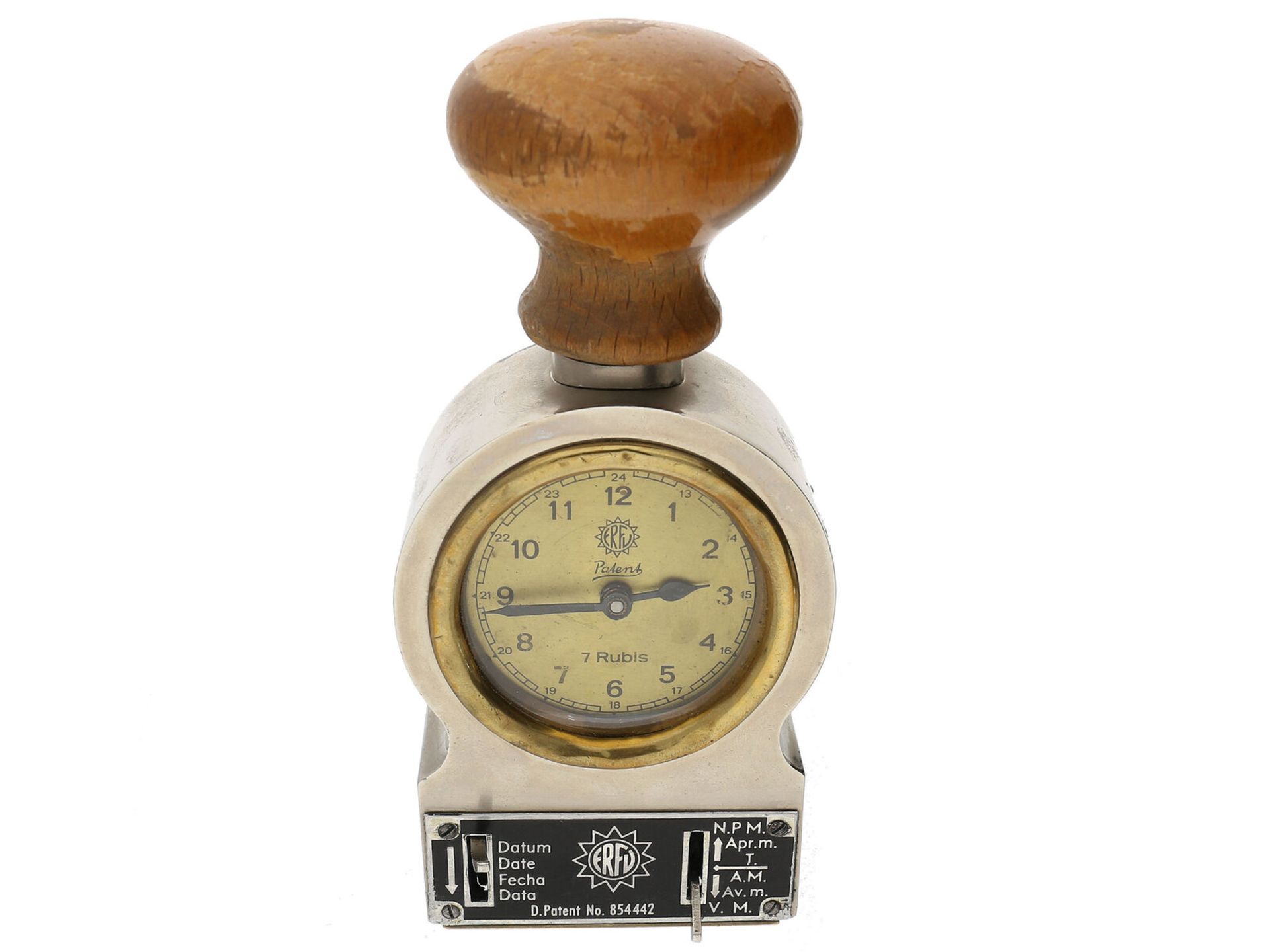 Tischuhr: alte Zeitstempeluhr mit 8-Tage-Werk, Marke Erfu, 30er-Jahre