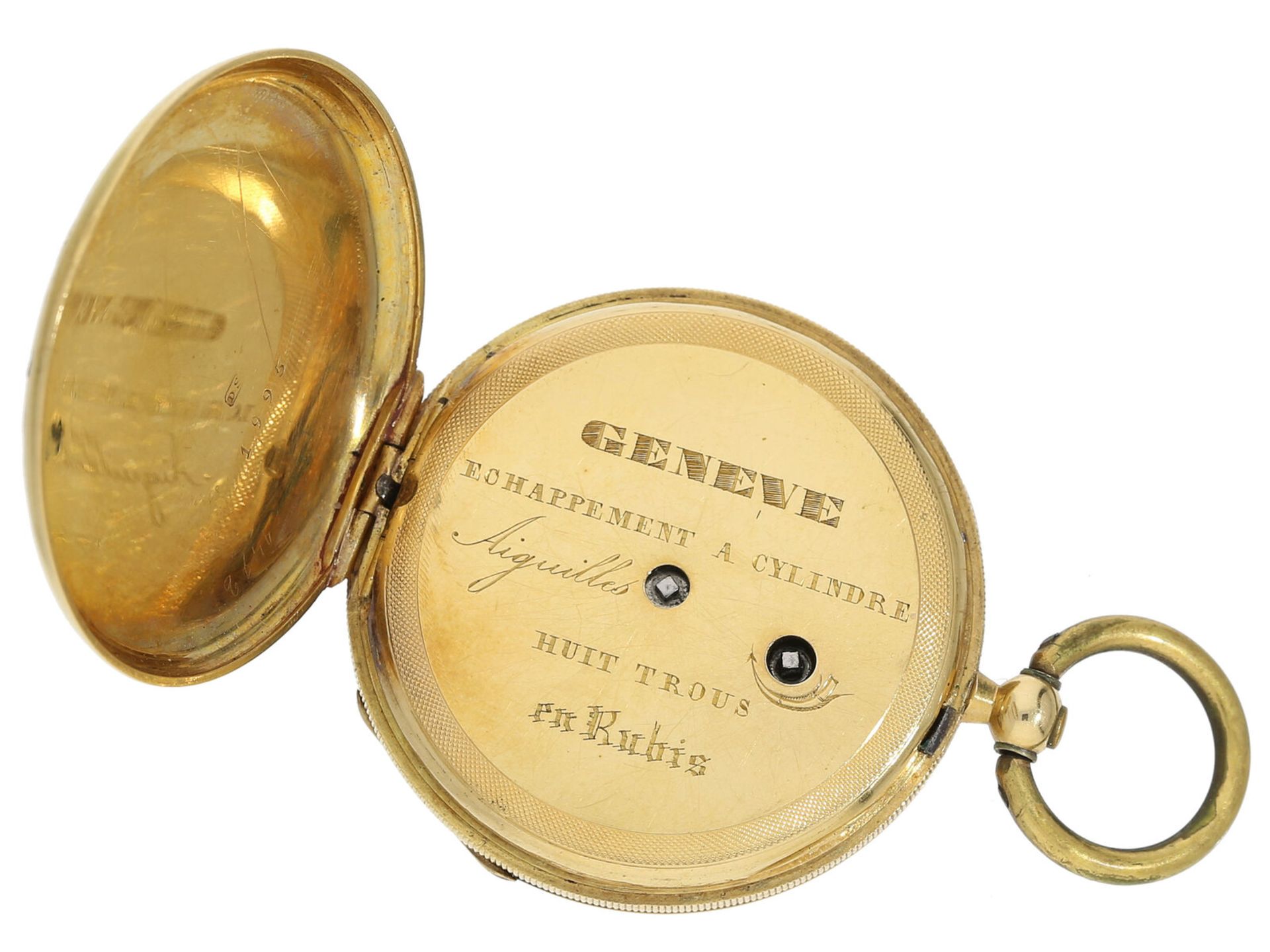 Taschenuhr: Gold/Emaille-Lepine von feiner Qualität, Genf um 1850 - Bild 3 aus 4