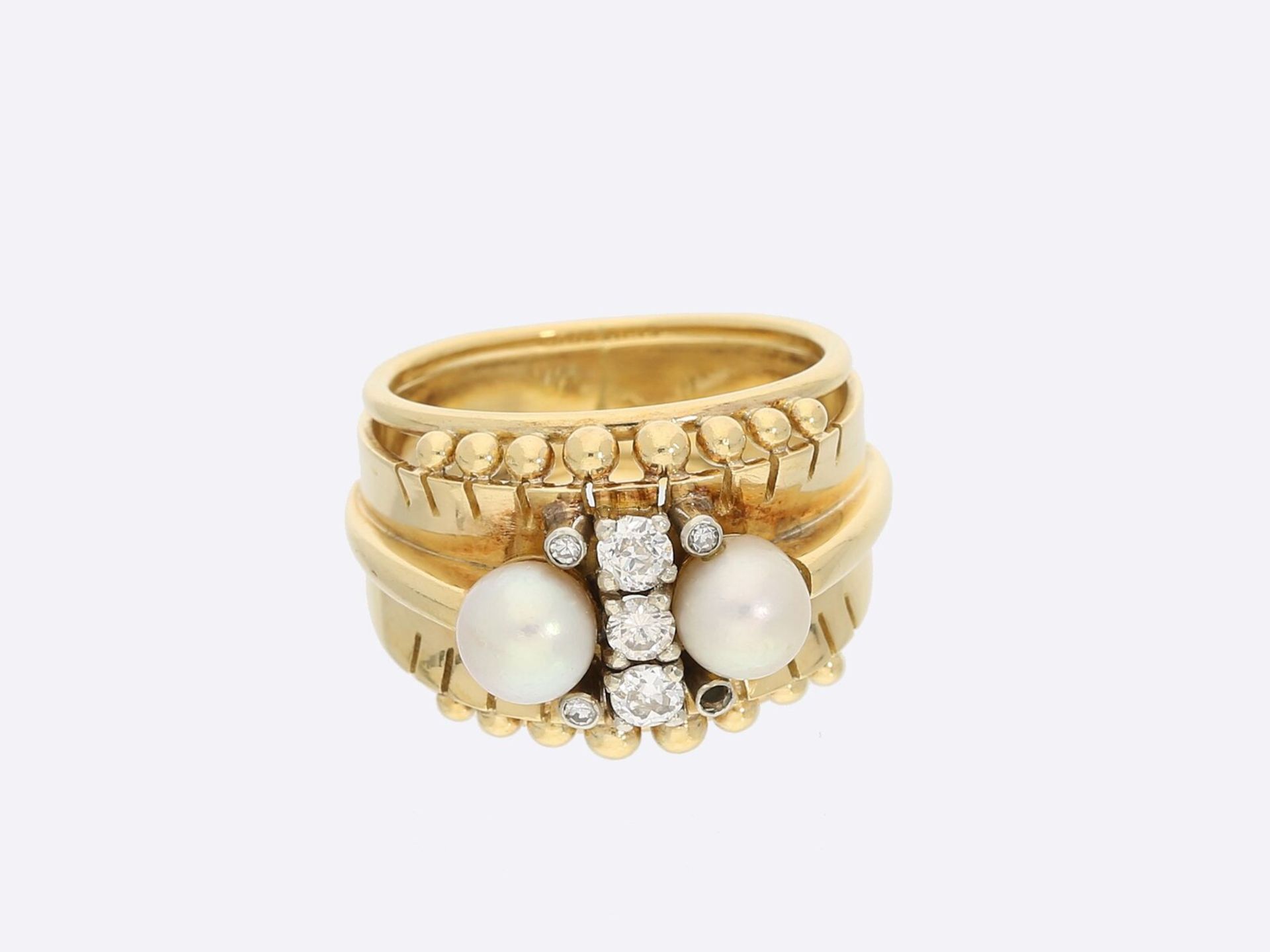 Ring: sehr schöner alter Perlen/Diamant-Goldschmiedering, vermutlich unikate Handarbeit
