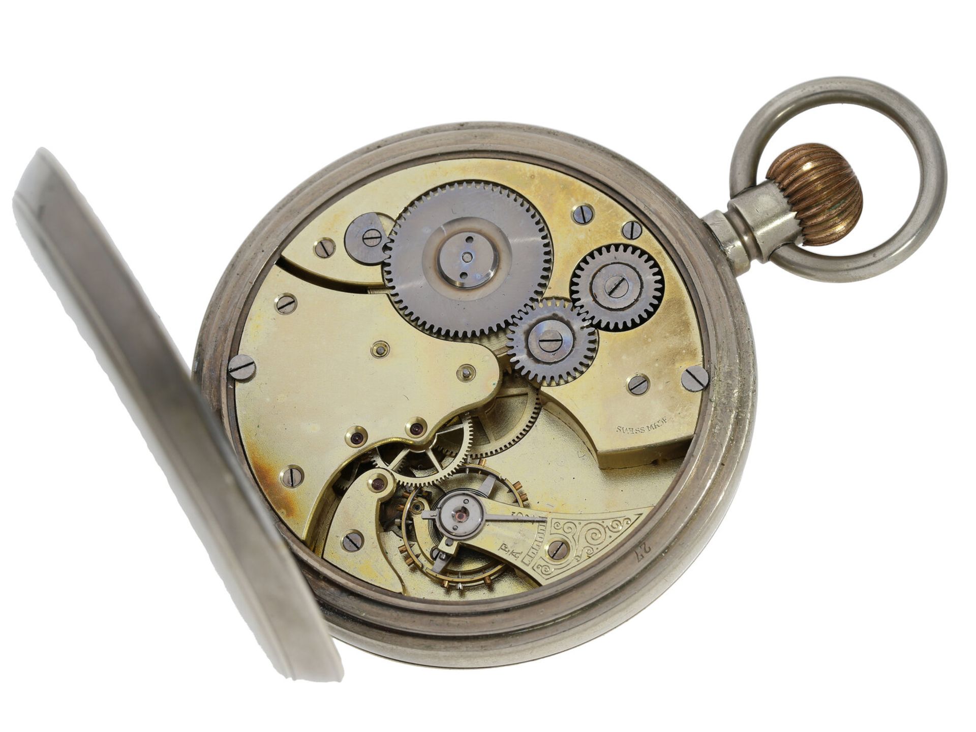 Pocket Watch: oversized pocket watch with 8-day movement and very rare matching watch chain, Switzer - Image 3 of 4