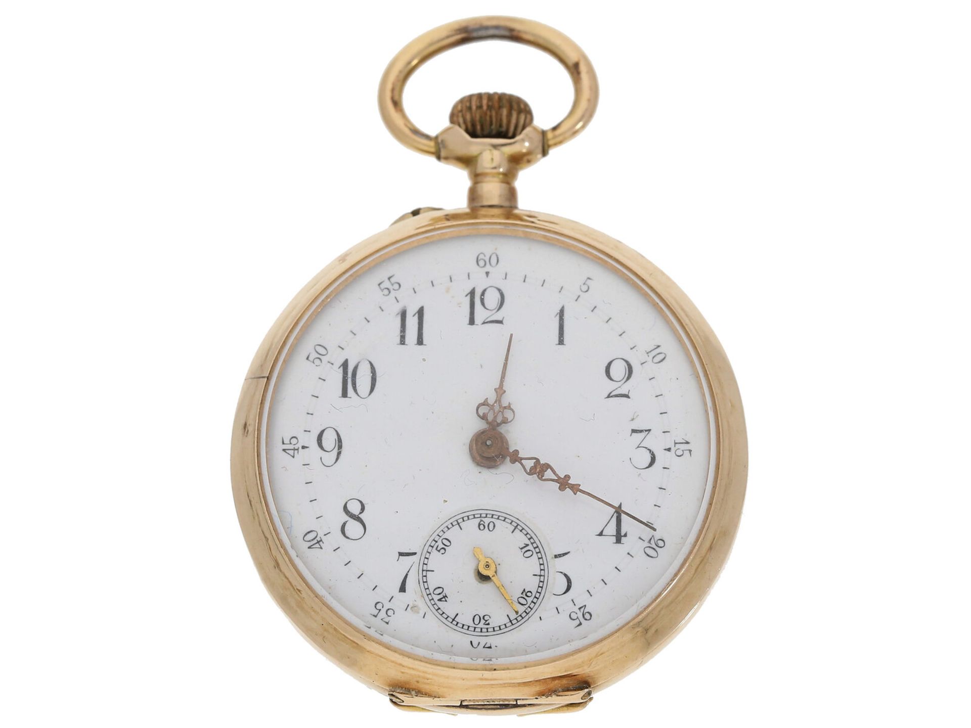 Taschenuhr: goldene Damenuhr mit sehr schöner Emaille-Dekoration, um 1900