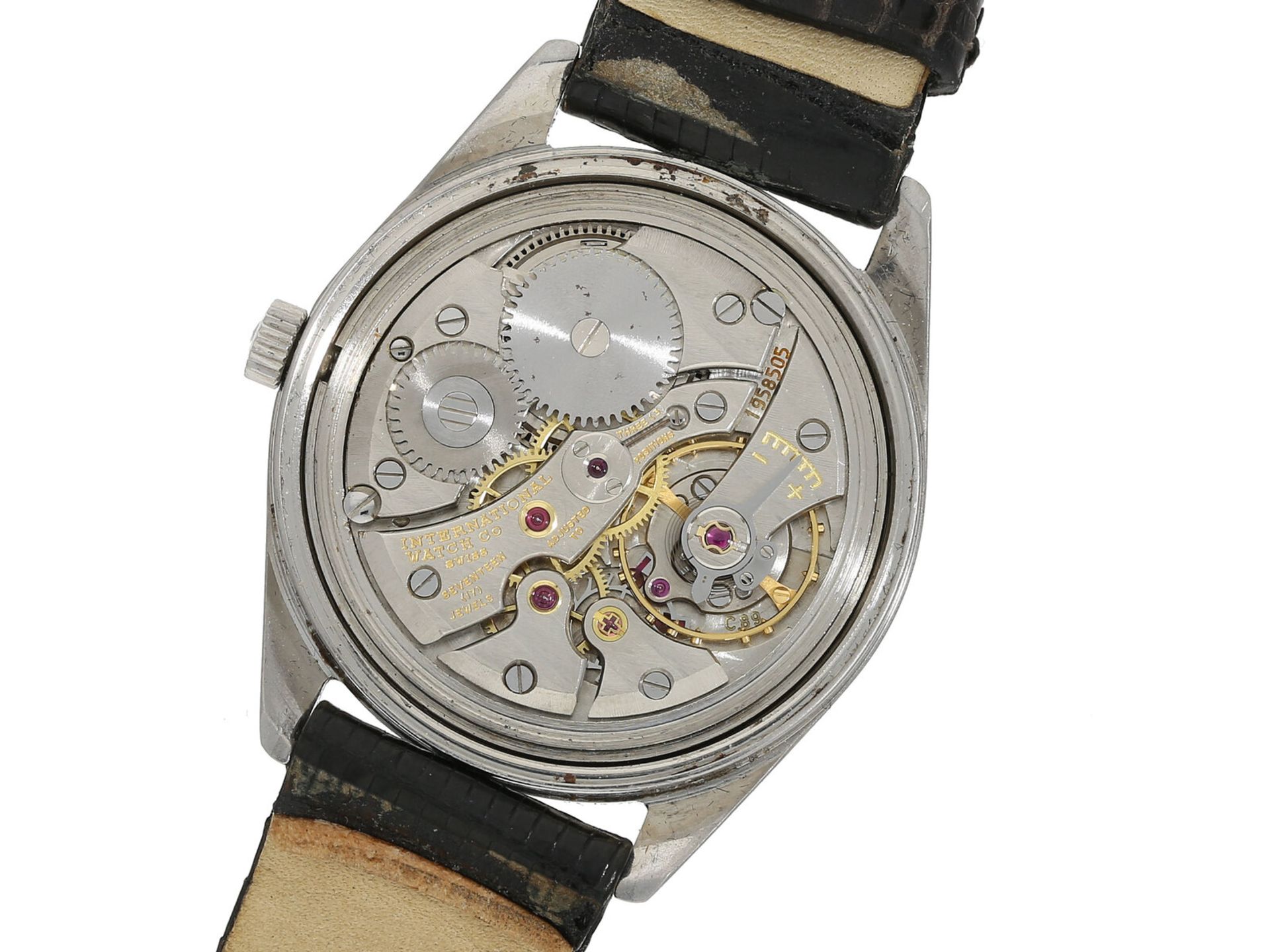 Armbanduhr: schöne Edelstahl-Herrenuhr mit Zentralsekunde, IWC Schaffhausen Cal. 89, um 1960 - Image 2 of 2