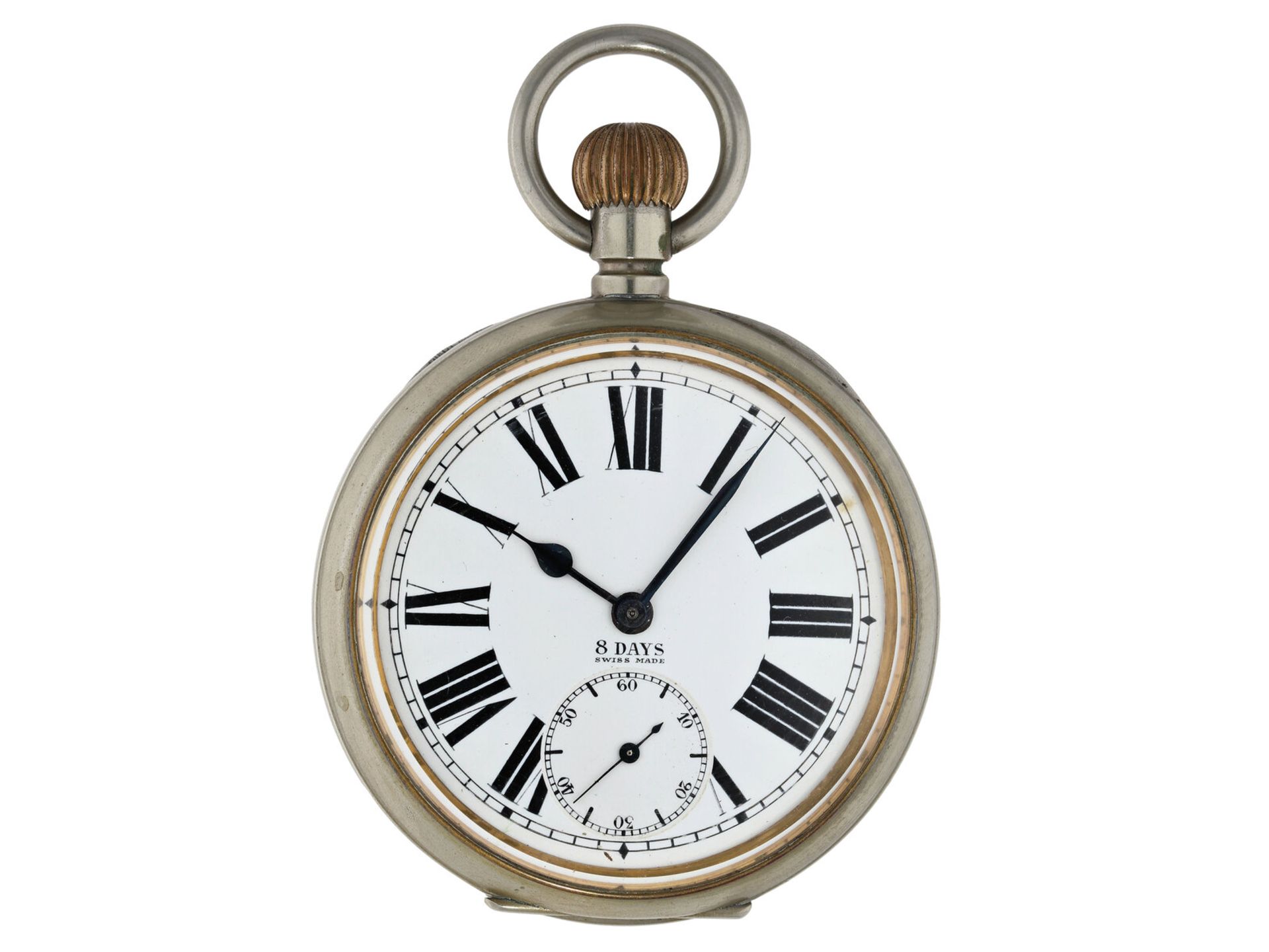 Pocket Watch: oversized pocket watch with 8-day movement and very rare matching watch chain, Switzer