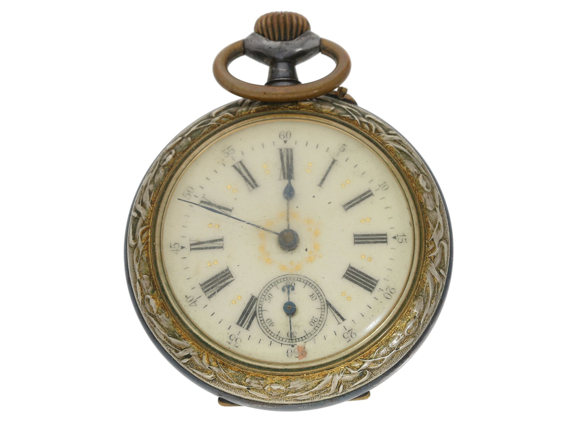 Taschenuhr: Jugendstil-Taschenuhr mit Emaille-Malerei, vermutlich Favre Frères, ca.1900 - Image 2 of 3