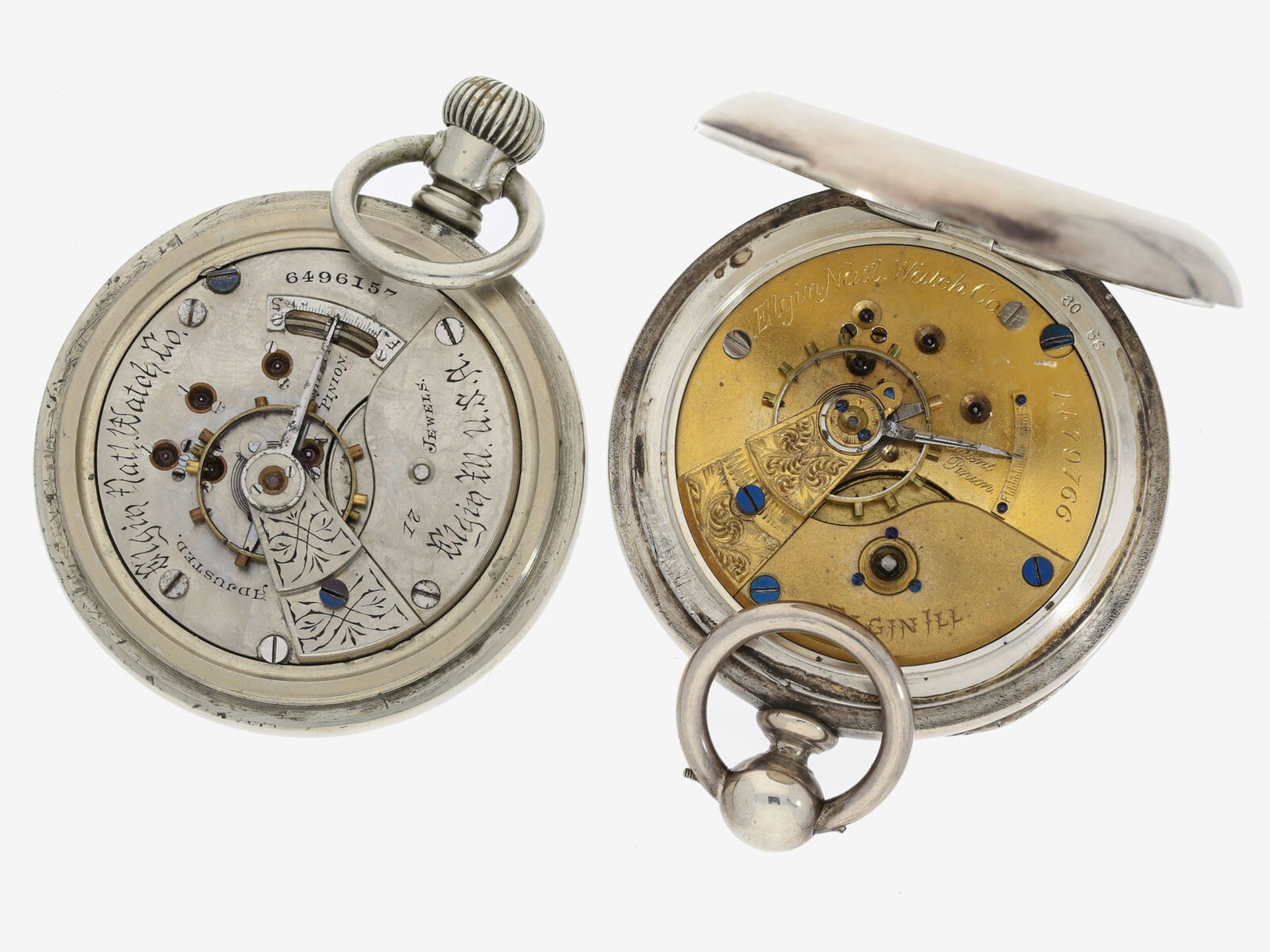 Taschenuhr: 2 schwere amerikanische Taschenuhren von Elgin, dabei eine seltene Eisenbahneruhr, um 19 - Bild 2 aus 2