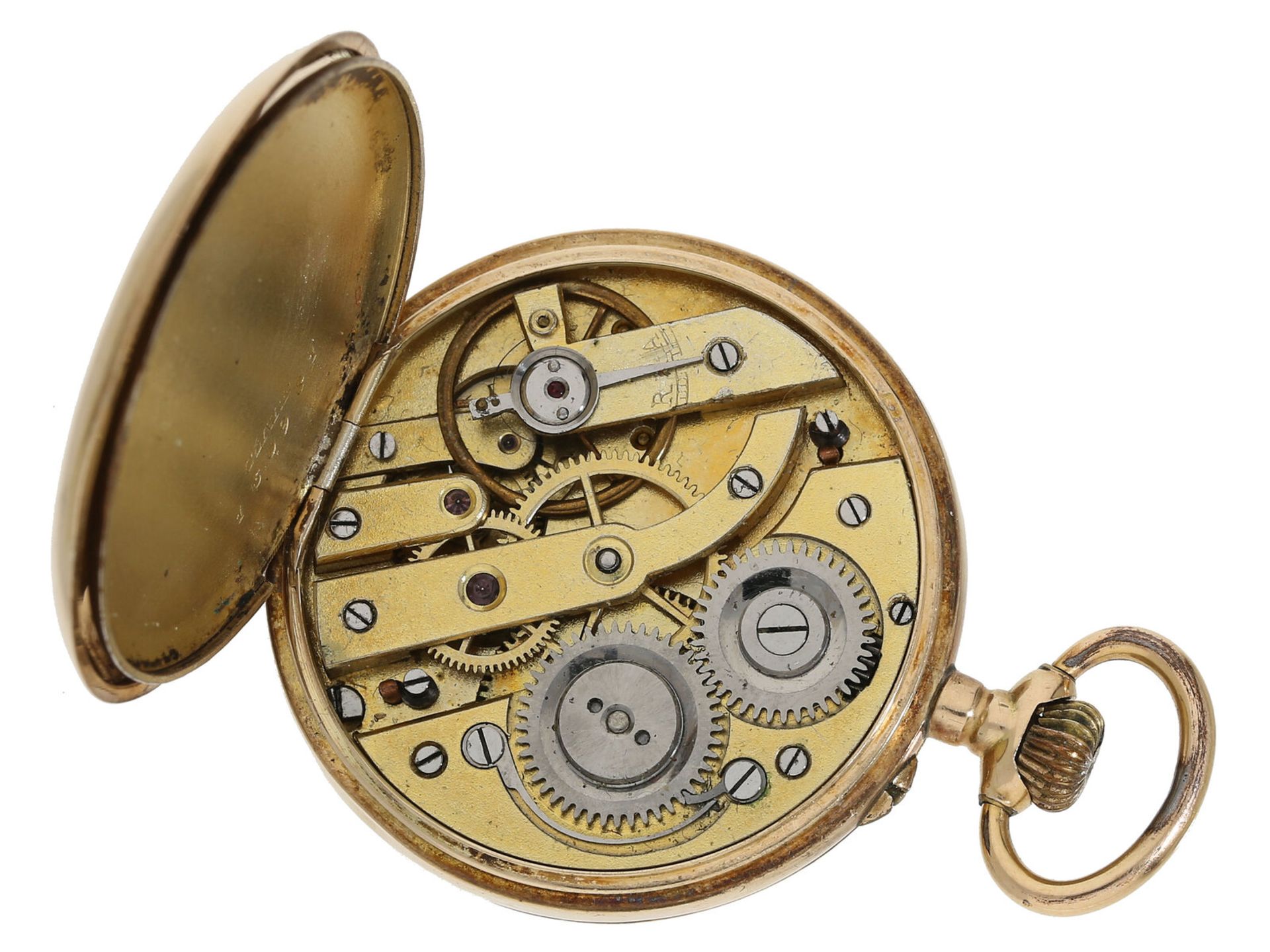 Taschenuhr: goldene Damenuhr mit sehr schöner Emaille-Dekoration, um 1900 - Bild 4 aus 4