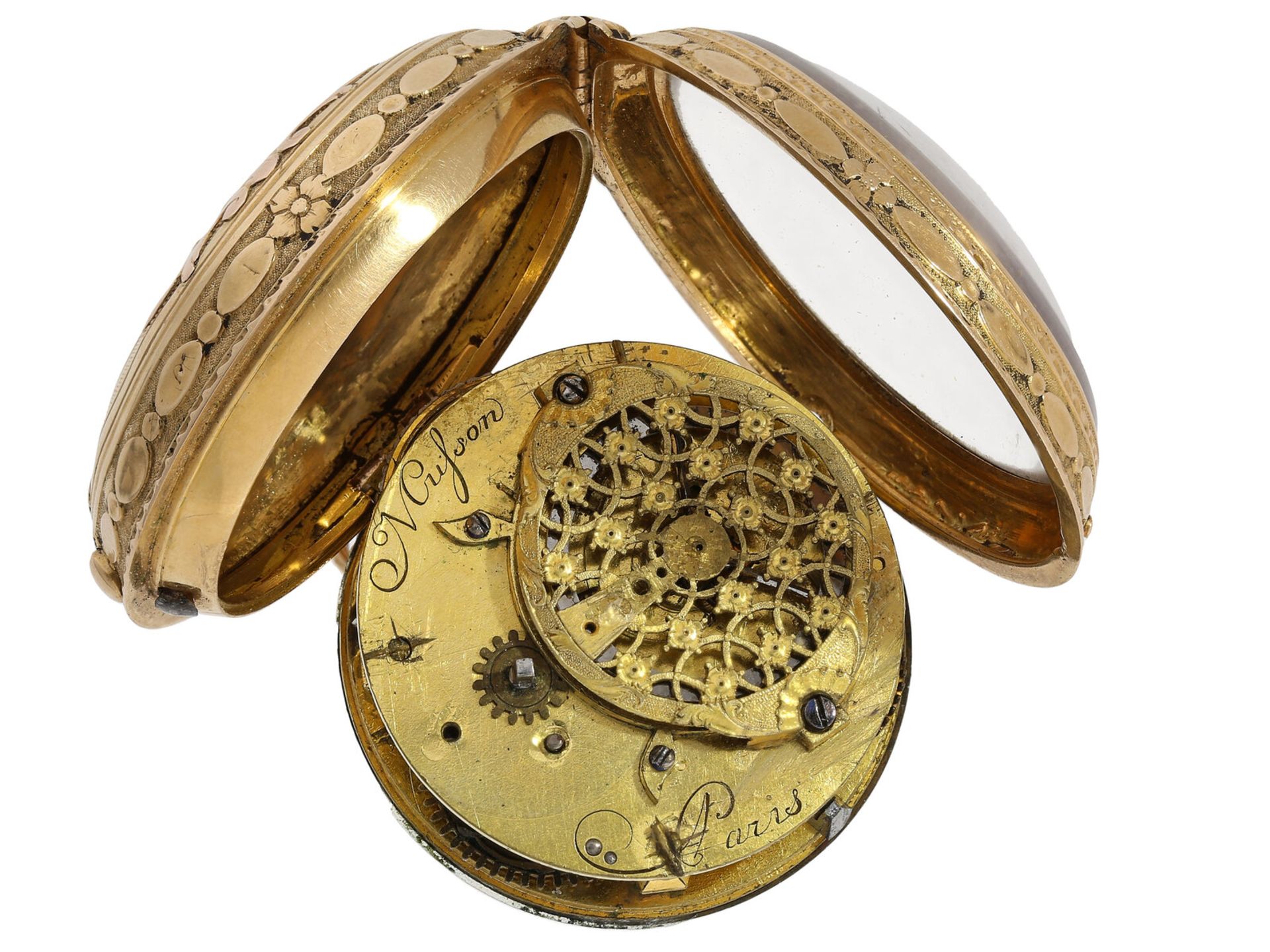 Pocket watch: large 4-colour Louis XV verge watch, signed Musson Paris, ca. 1760-1770 - Image 3 of 4