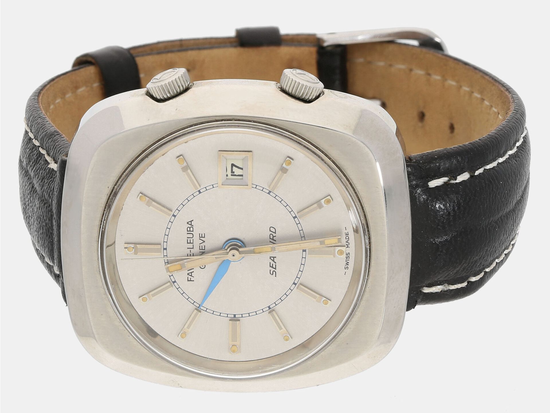 Armbanduhr: seltene und sehr schön erhaltene vintage Herrenuhr mit Alarm, 'Favre-Leuba Sea Bird' Ref
