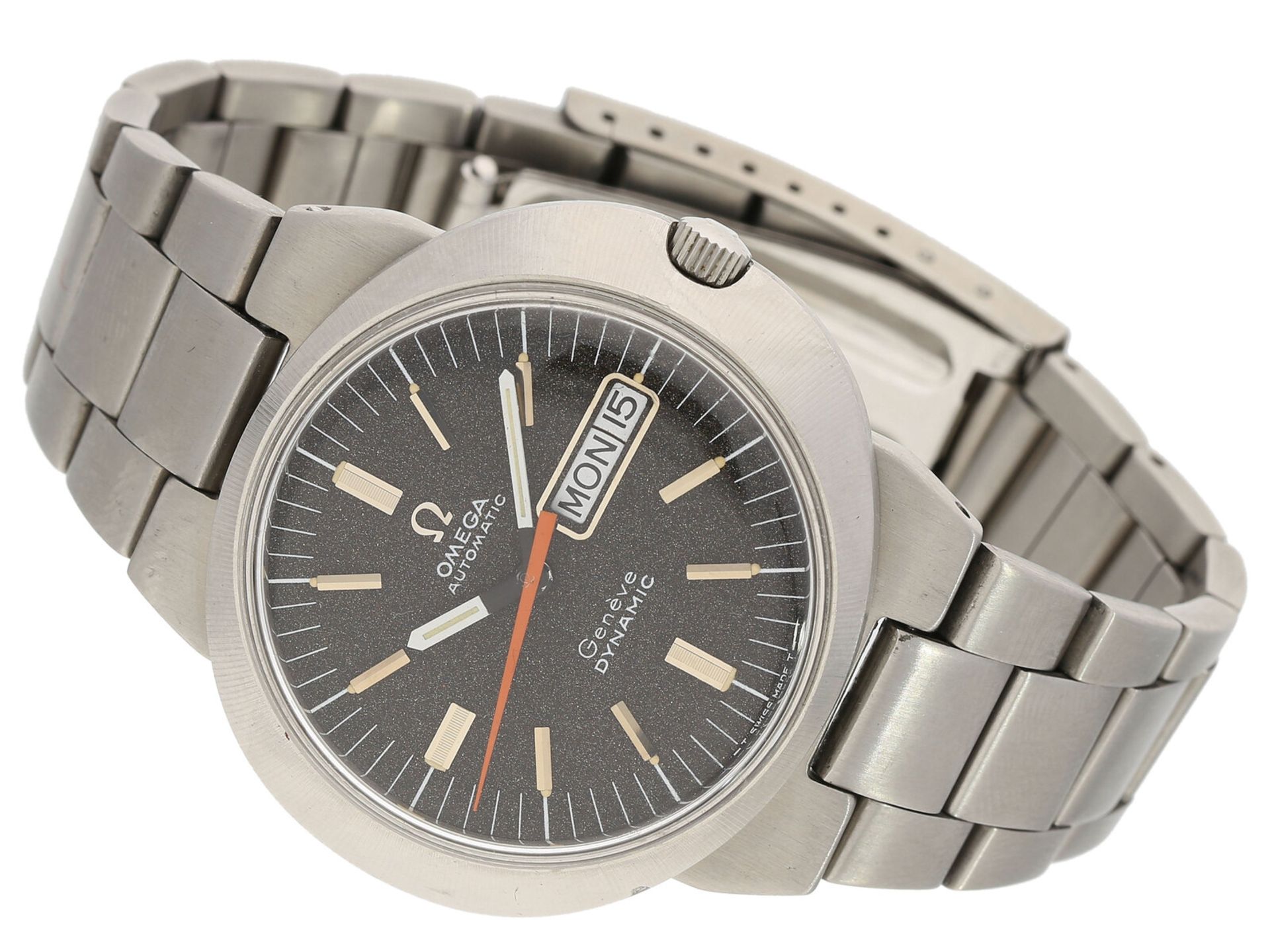 Armbanduhr: seltene Omega Automatik Dynamic, Herrenuhr von 1972, Ref: 166079, mit Originalbox und Pa
