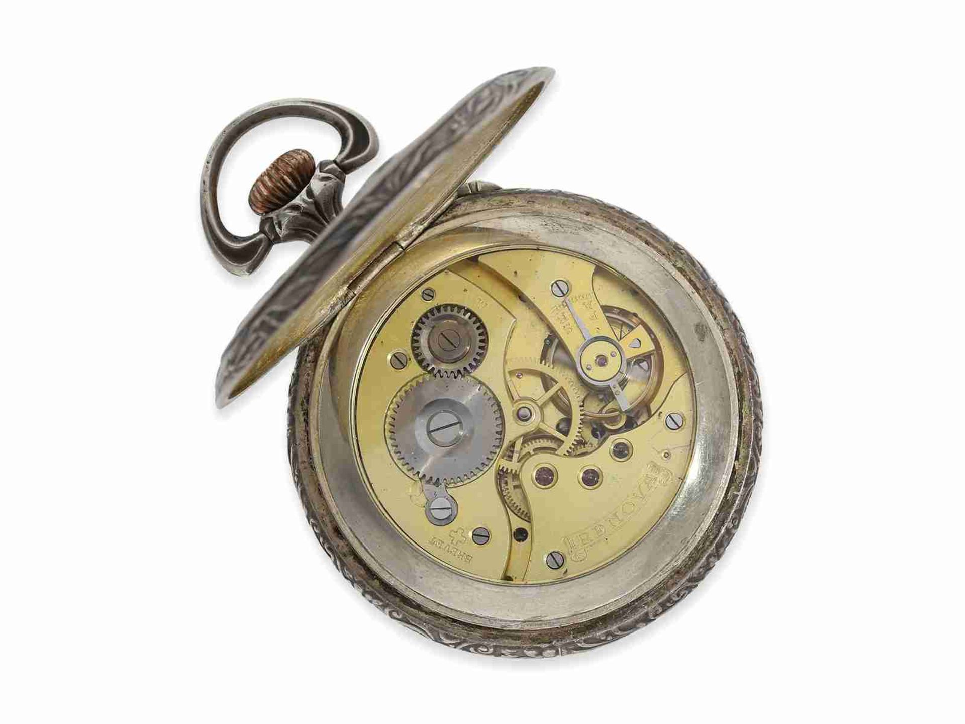 Taschenuhr: feine Jugendstil Reliefuhr mit Wecker, Fabrique d'Horlogerie Renova Le Locle, ca. 1910 - Bild 2 aus 4