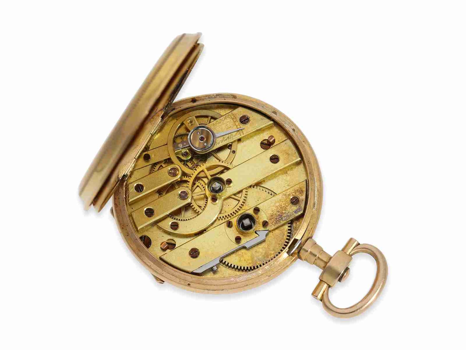 Taschenuhr: gut erhaltene Louis XV-Gold/Emaille-Taschenuhr, um 1870, verm. Sandoz & Co. - Bild 2 aus 6