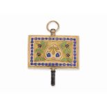 Uhrenschlüssel: Rarität, großer, beidseitig emaillierter goldener Spindeluhrenschlüssel, ca.1800
