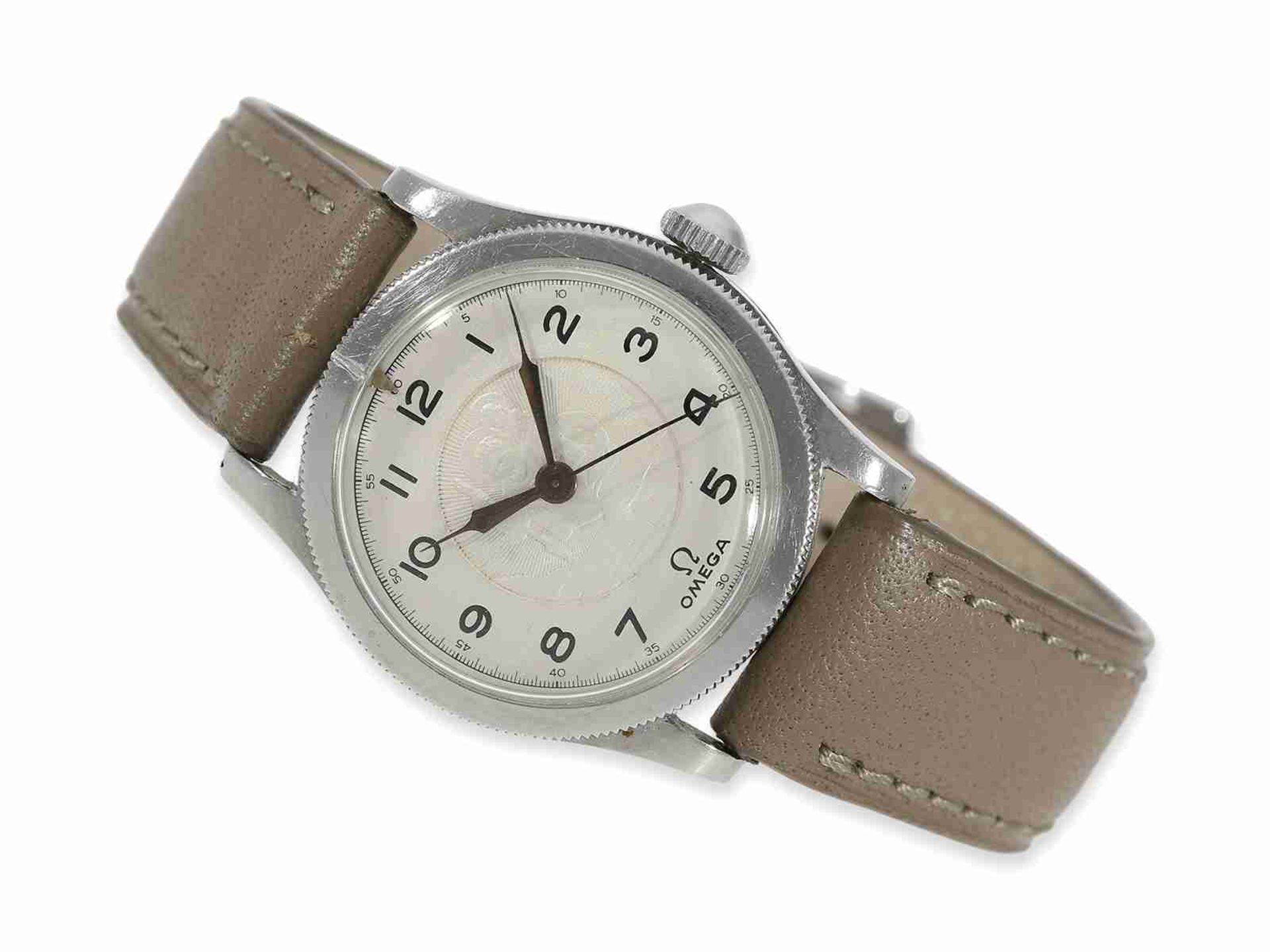 Armbanduhr: extrem seltene, frühe Omega Herrenuhr mit Sonderzifferblatt "Heiliger Christophorus" und
