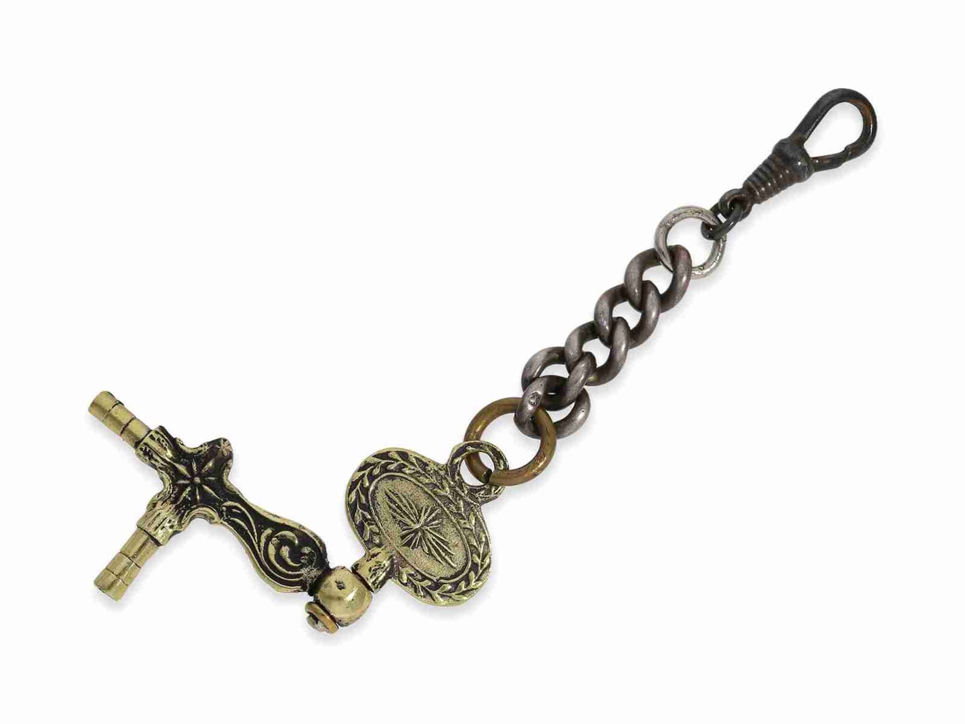 Taschenuhr: osmanische Taschenuhr mit 4 Gehäusen, musealer Zustand mit Kette, Schlüssel und Schatull - Bild 9 aus 11