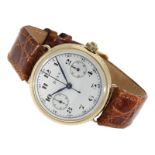 Armbanduhr: hoch attraktiver, früher, goldener "oversize" Doxa Kronendrücker-Chronograph mit Emaille