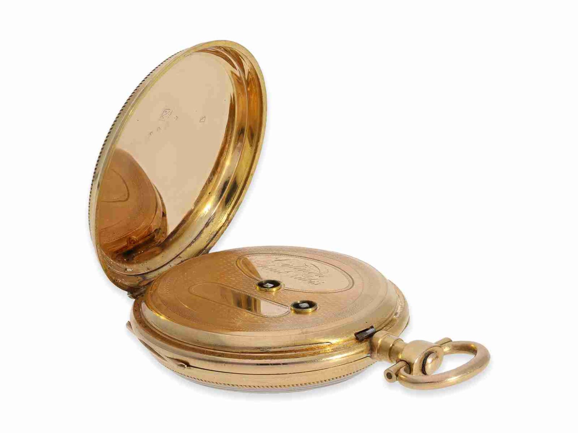 Taschenuhr: gut erhaltene Louis XV-Gold/Emaille-Taschenuhr, um 1870, verm. Sandoz & Co. - Bild 5 aus 6