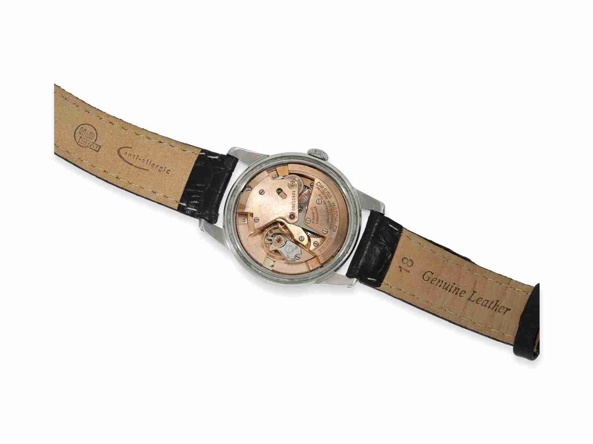 Armbanduhr: frühes, sehr seltenes Omega Automatikchronometer mit Sector-Zifferblatt, originales Chro - Bild 5 aus 7