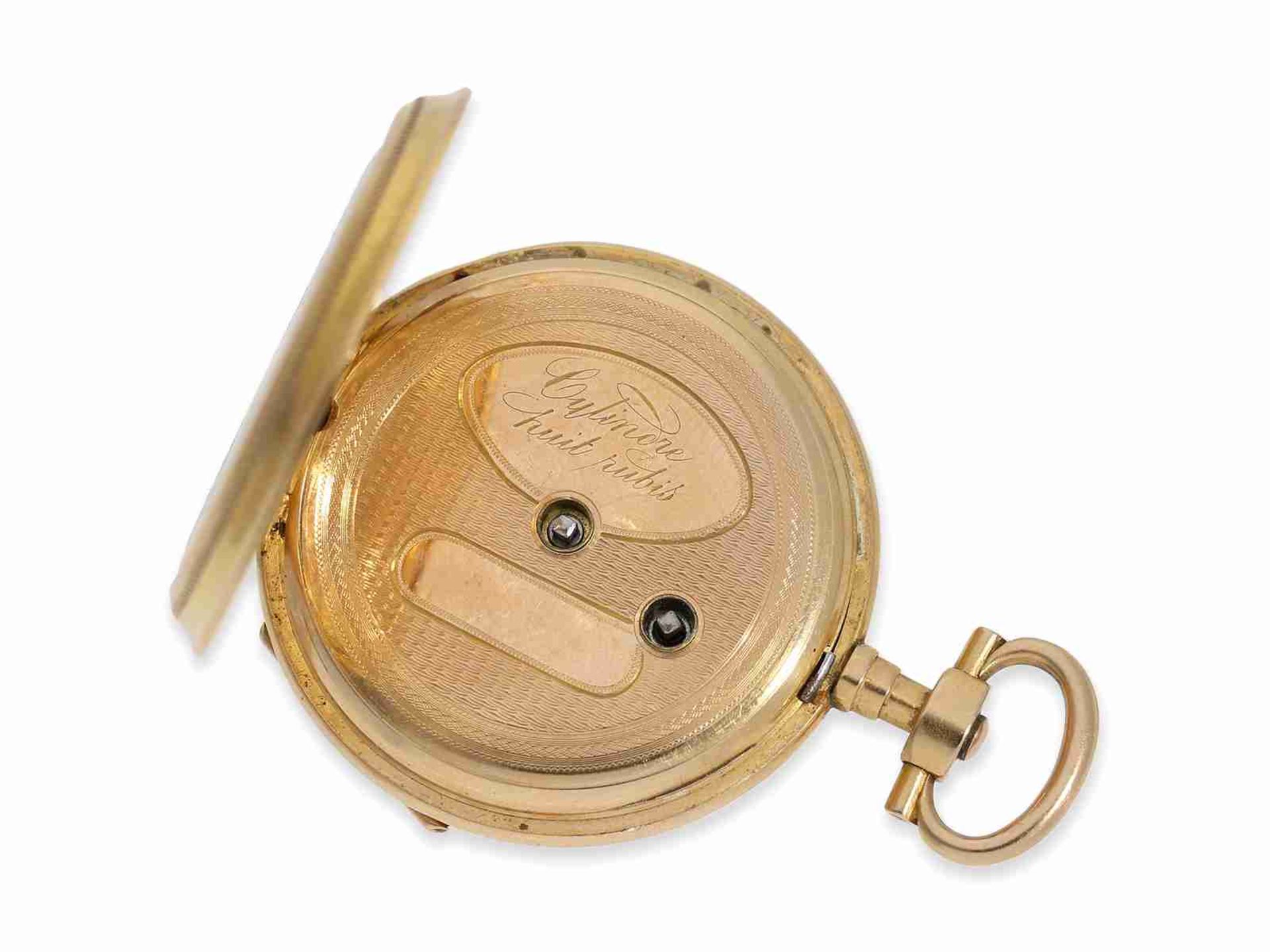 Taschenuhr: gut erhaltene Louis XV-Gold/Emaille-Taschenuhr, um 1870, verm. Sandoz & Co. - Bild 4 aus 6