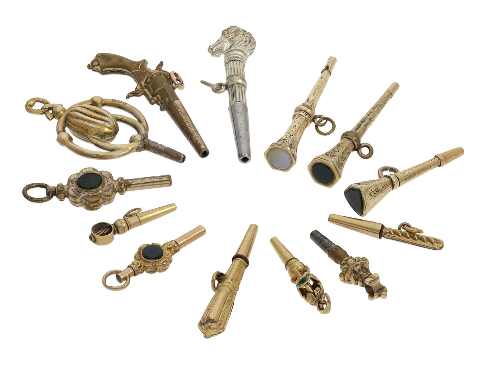 Uhrenschlüssel: große Sammlung seltener Spindeluhrenschlüssel, ca.1750-1820, dabei Raritäten - Bild 7 aus 10