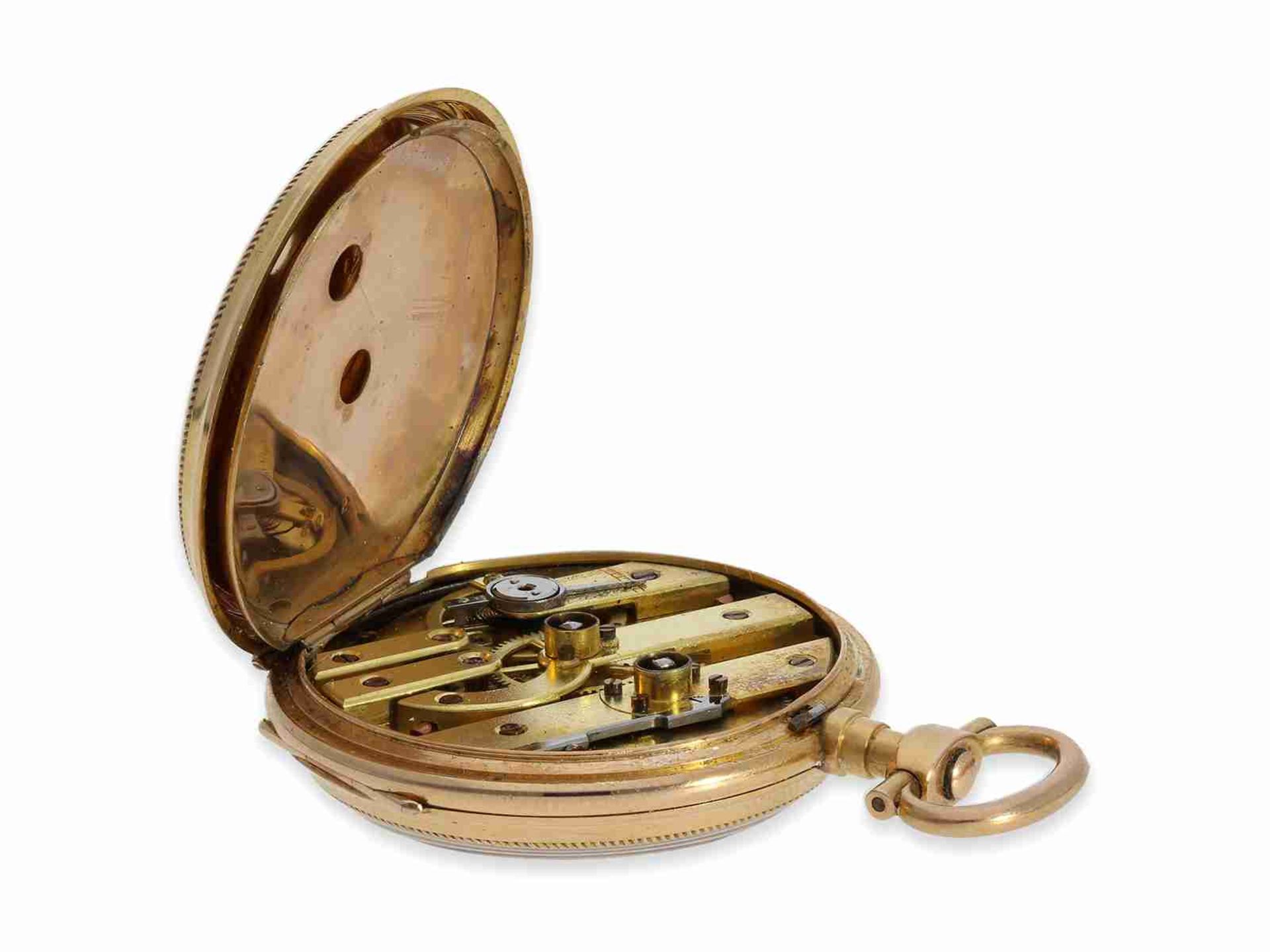Taschenuhr: gut erhaltene Louis XV-Gold/Emaille-Taschenuhr, um 1870, verm. Sandoz & Co. - Bild 3 aus 6