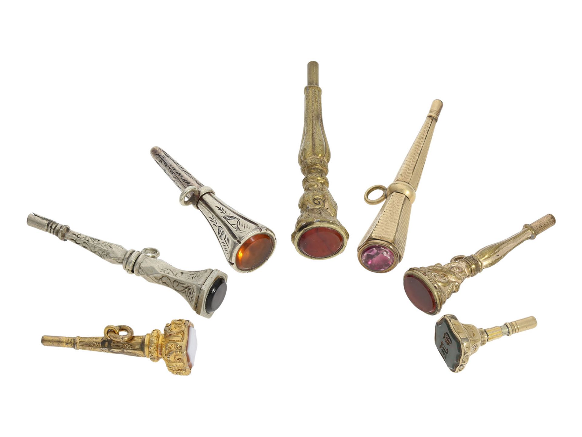 Uhrenschlüssel: große Sammlung seltener Spindeluhrenschlüssel, ca.1750-1820, dabei Raritäten - Bild 3 aus 10