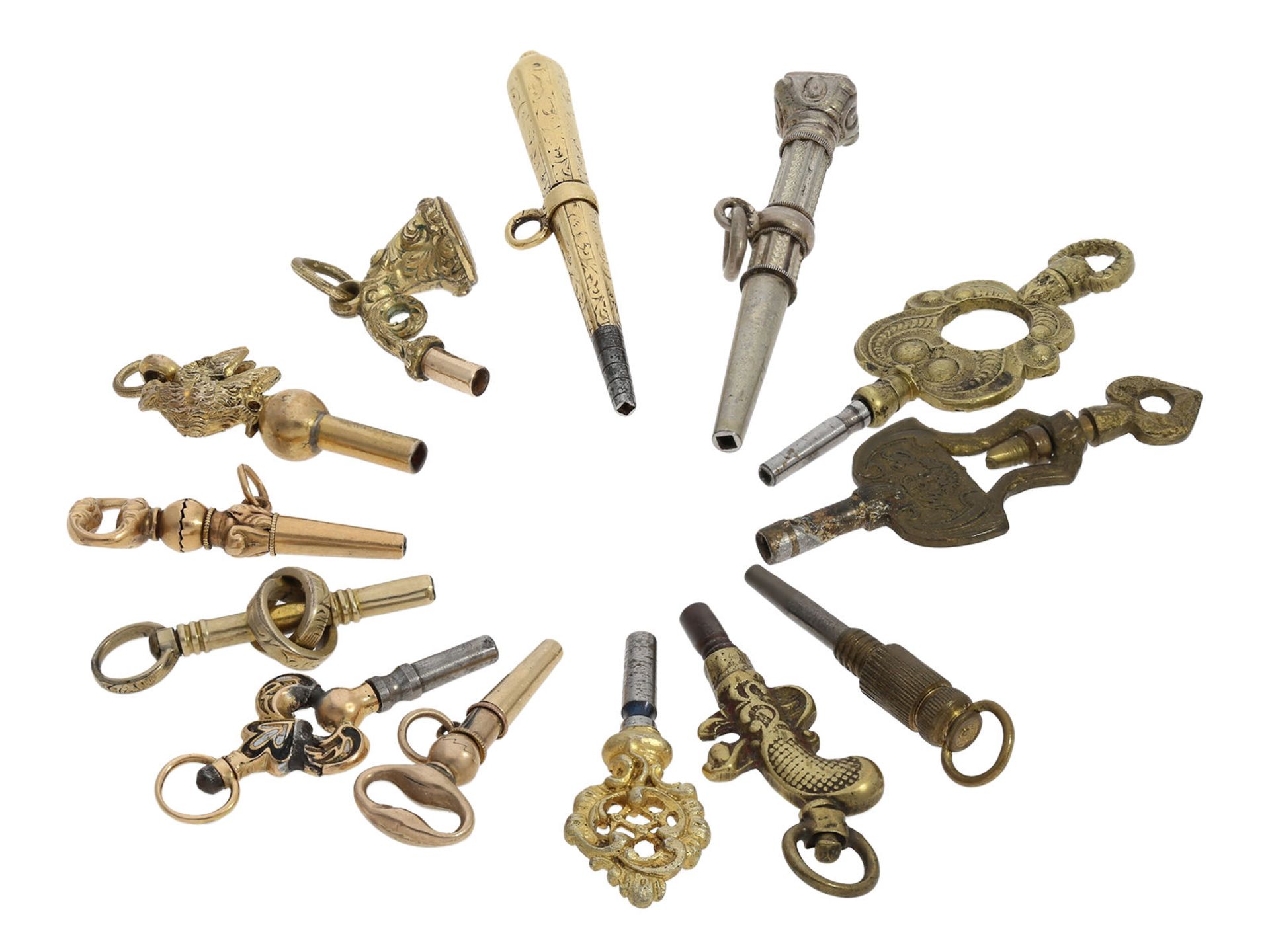 Uhrenschlüssel: große Sammlung seltener Spindeluhrenschlüssel, ca.1750-1820, dabei Raritäten - Bild 9 aus 10