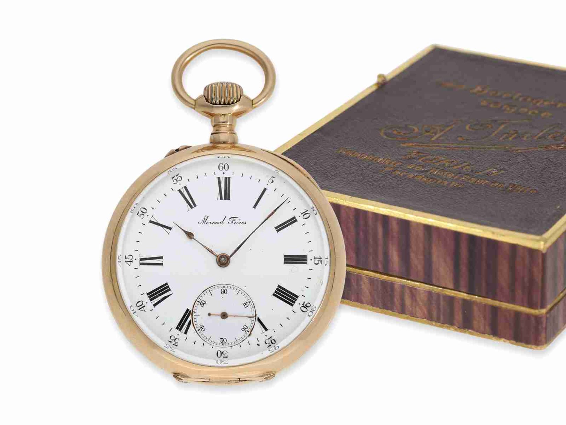 Taschenuhr: hochfeines rotgoldenes Ankerchronometer von Mermod Freres, verkauft durch Türler in Züri
