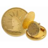 Taschenuhr: seltene Münzuhr in 18K Gold, Marke Benrus, 50er-Jahre
