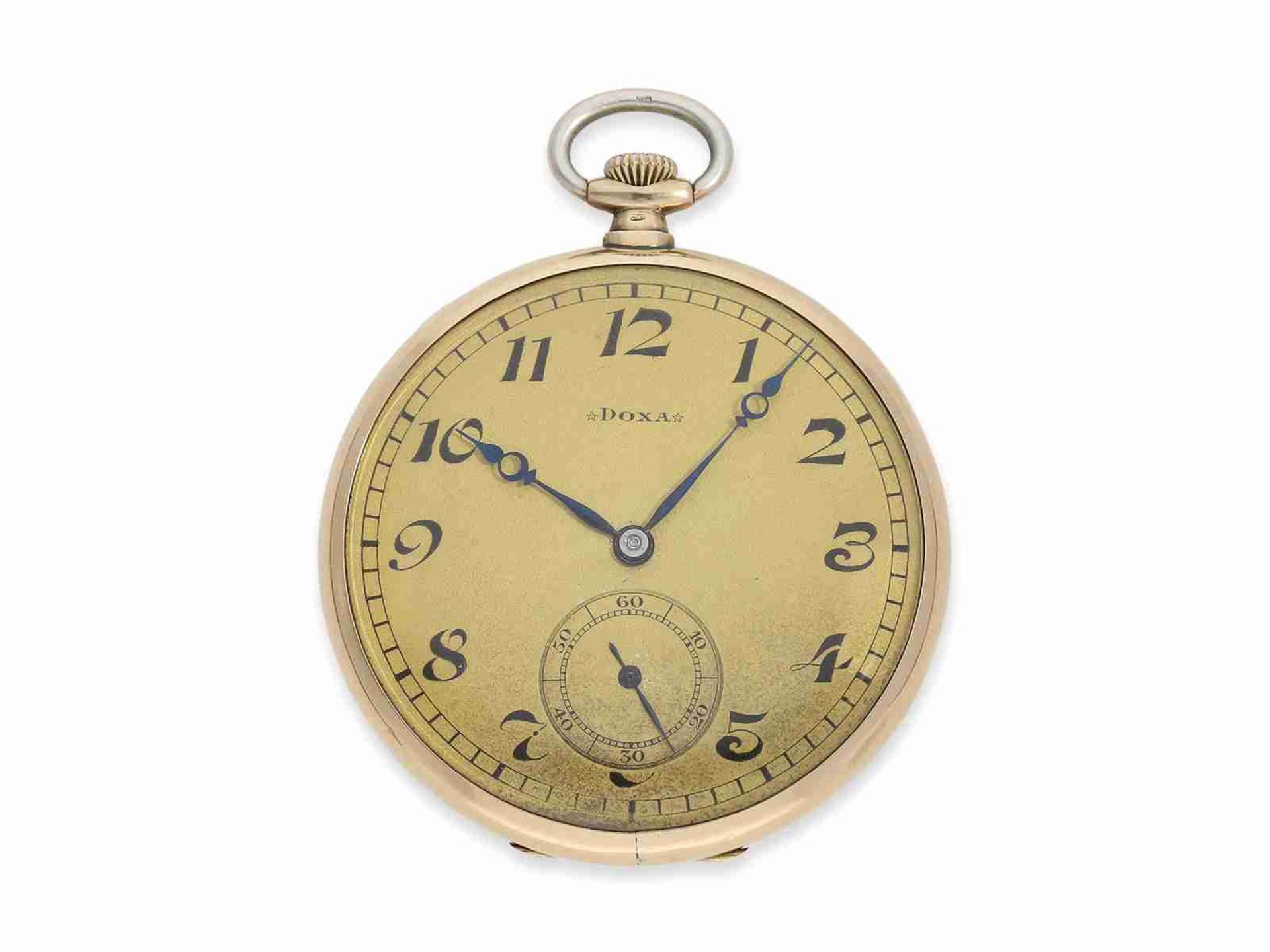 Pocket watch: elegant thin Art Déco dress watch with pinstripe decoration, Doxa ca. 1925
