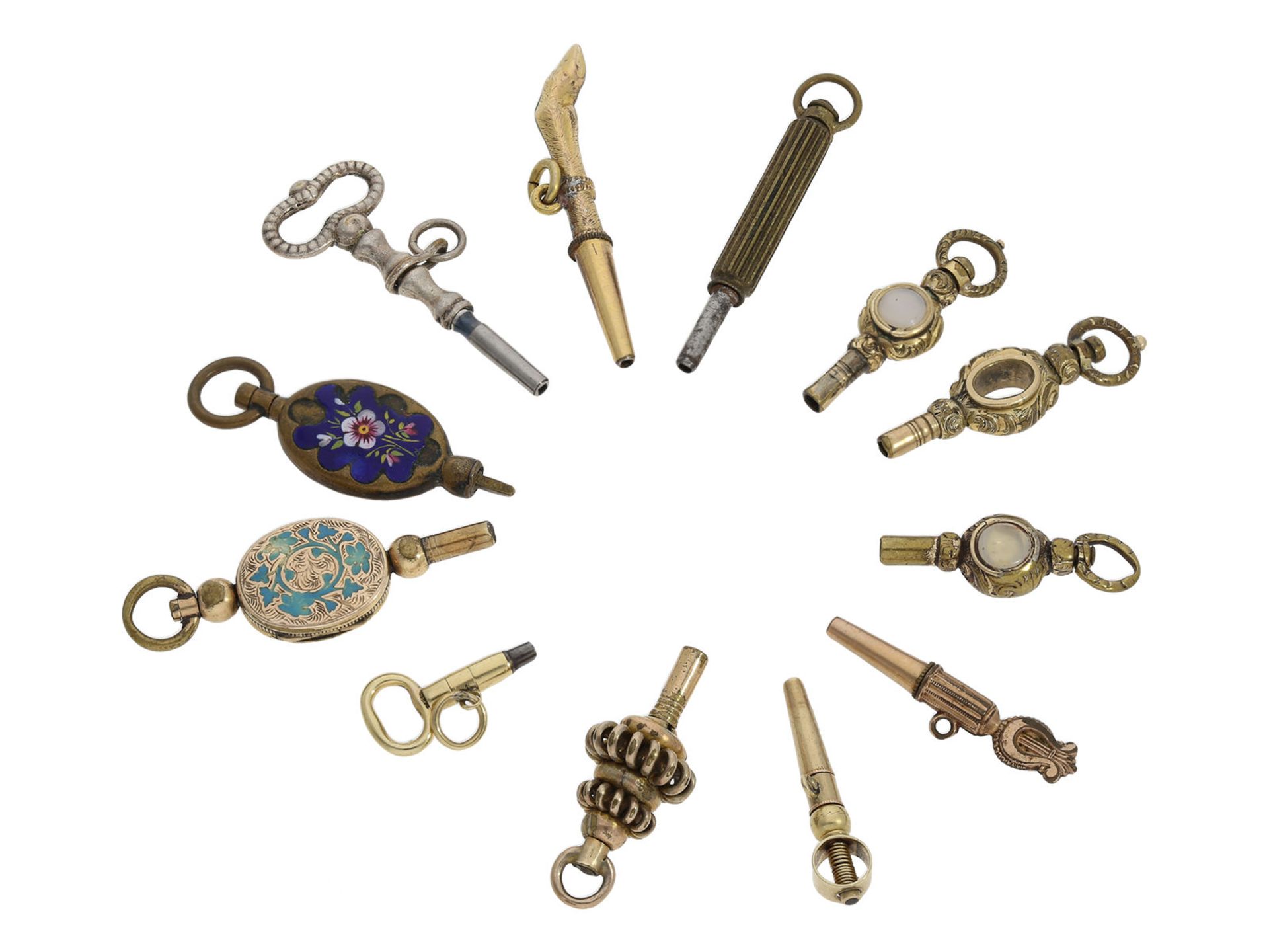 Uhrenschlüssel: große Sammlung seltener Spindeluhrenschlüssel, ca.1750-1820, dabei Raritäten - Bild 6 aus 10
