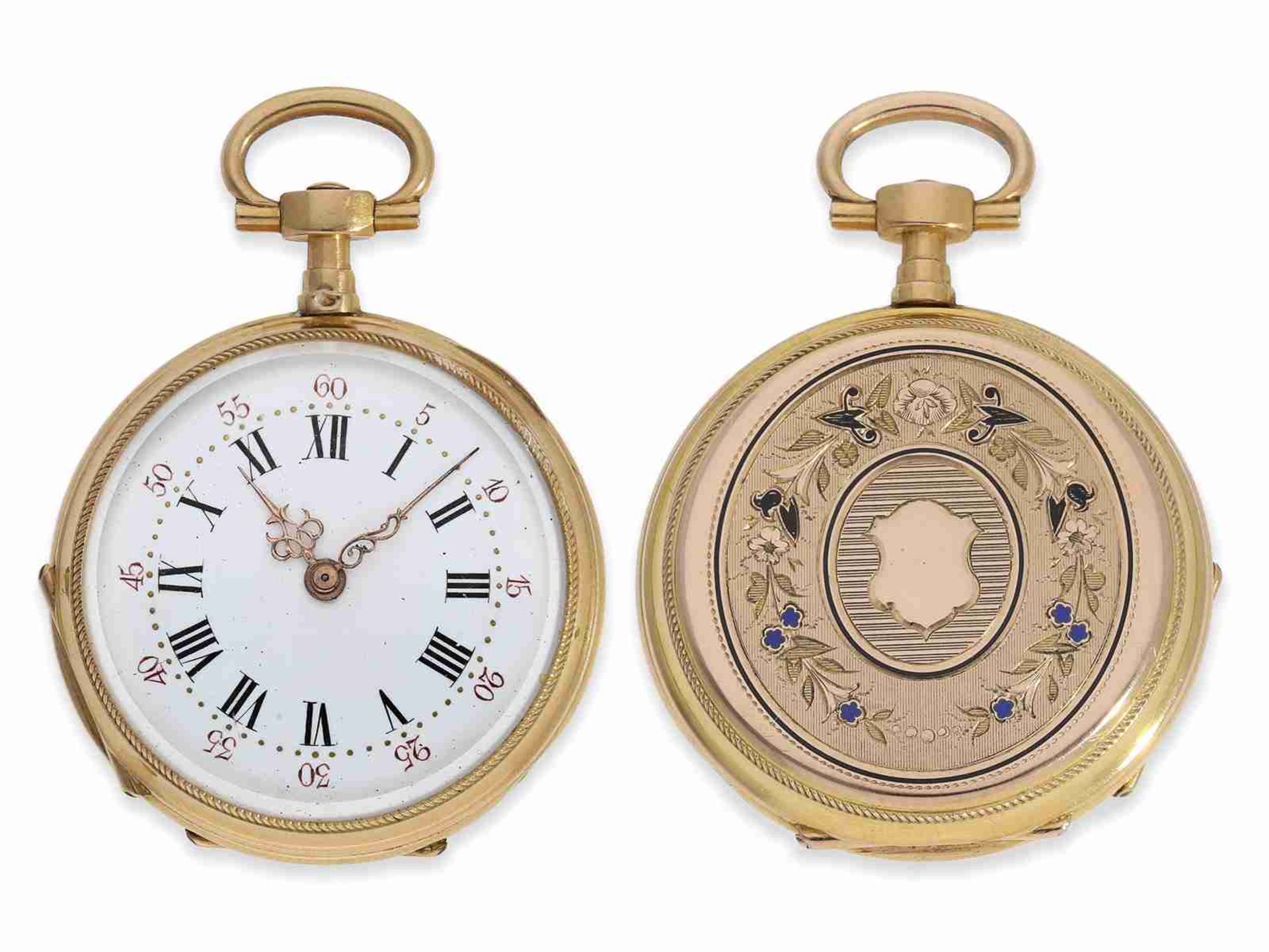 Pocket watch: well-preserved Louis XV gold/enamel pocket watch, ca. 1870, presumably Sandoz & Co.