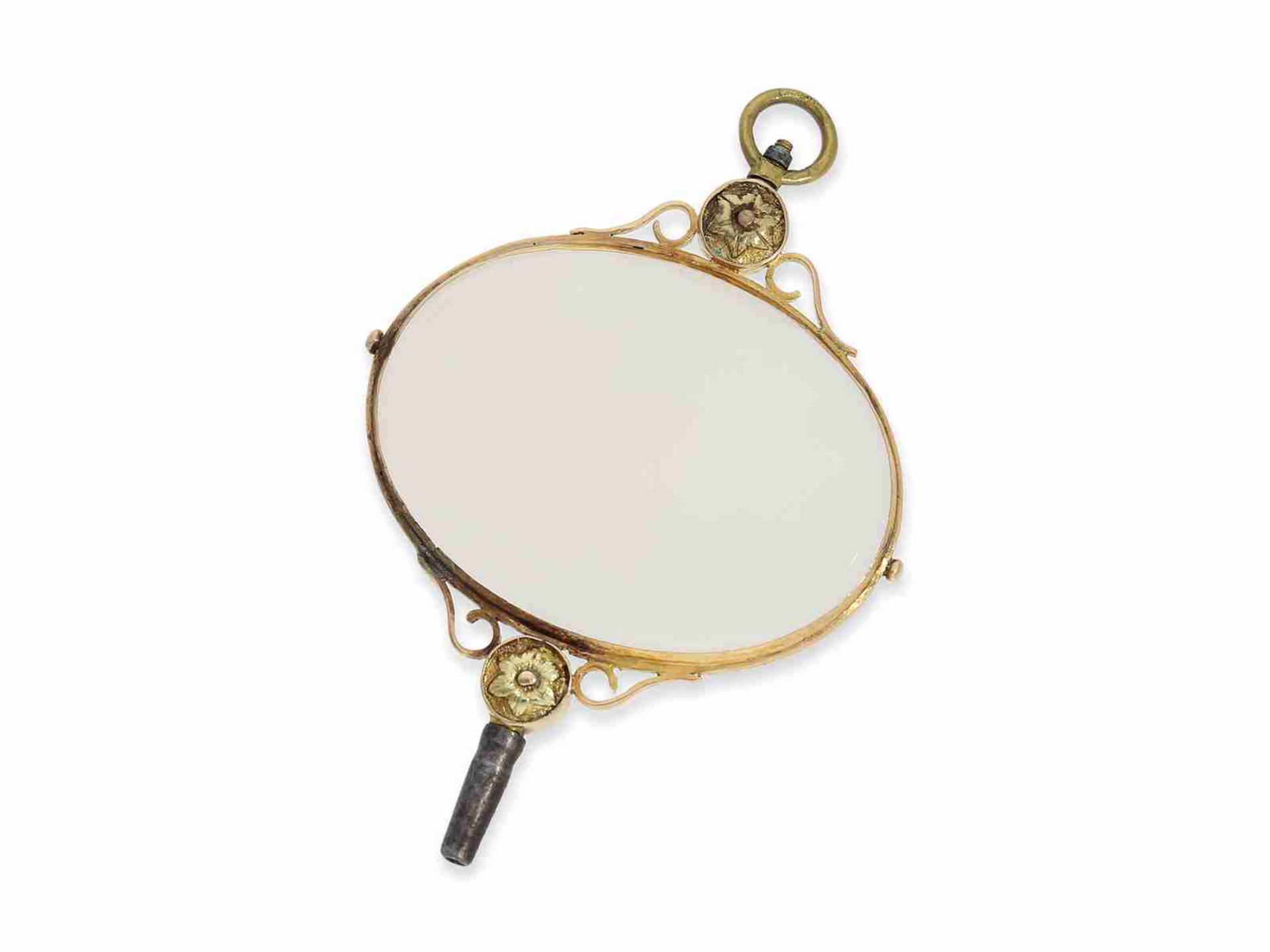 Uhrenschlüssel: Großer, wertvoller goldener 2-farbiger Spindeluhrenschlüssel mit Steinbesatz, ca. 18 - Bild 2 aus 2