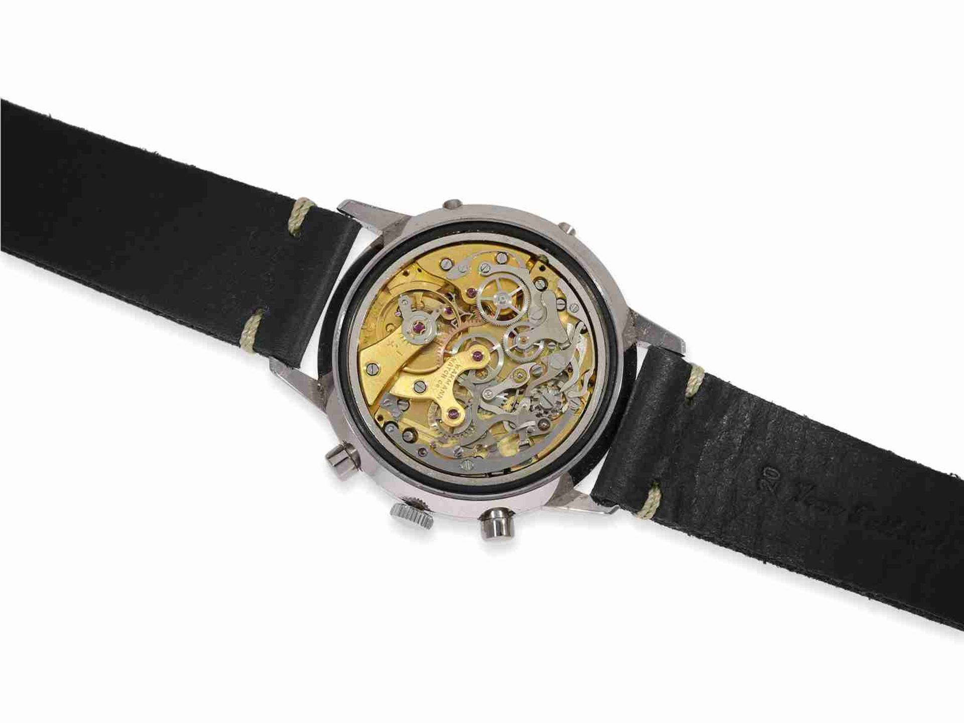 Armbanduhr: seltener großer Stahl-Chronograph, Wakmann "triple-date", 60er-Jahre - Bild 4 aus 8