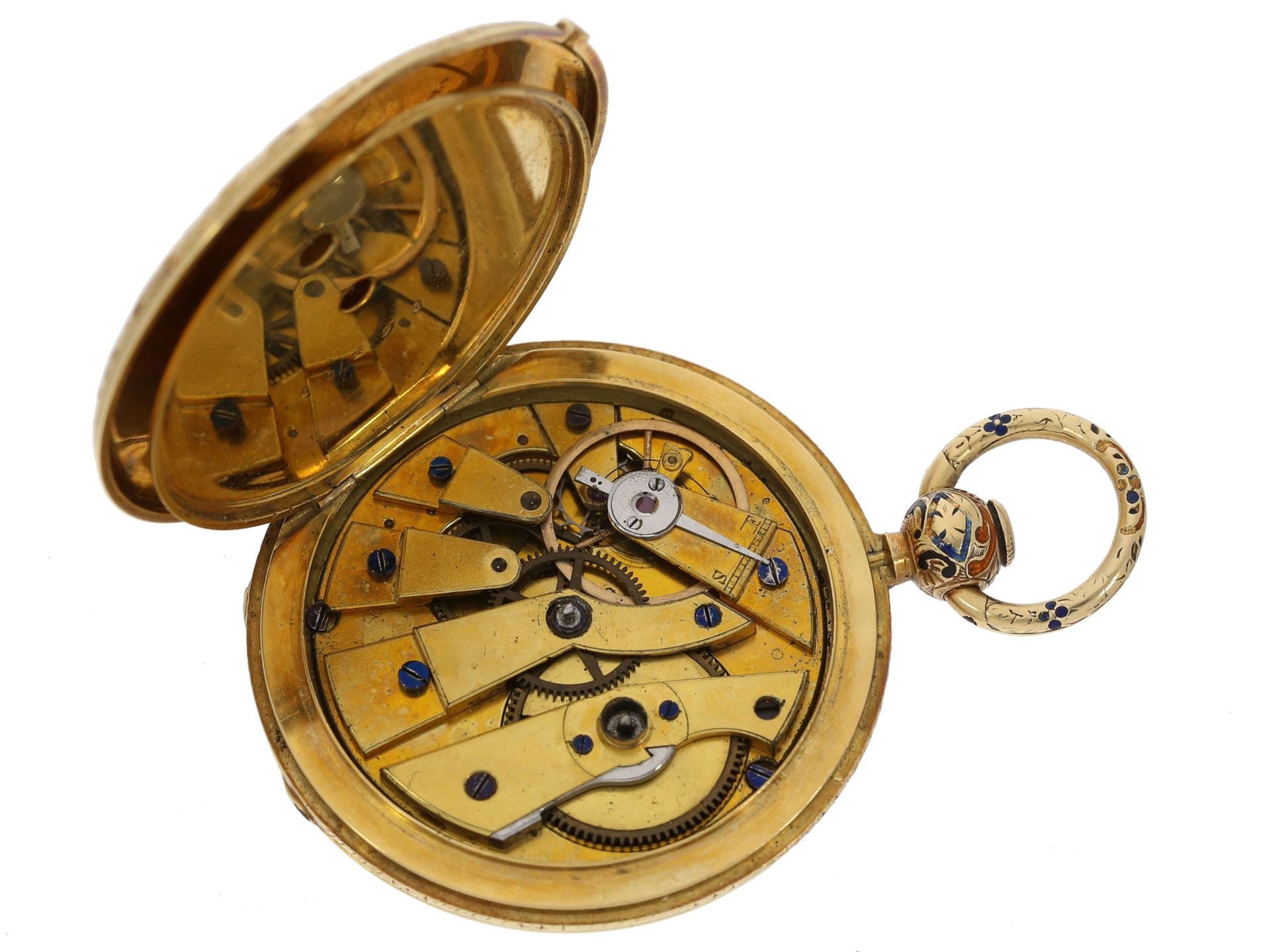 Taschenuhr: Rare Savonnette mit hochfeiner Emaillemalerei, Henry Capt-Aubert Geneve No. 10494, Genf  - Bild 5 aus 5