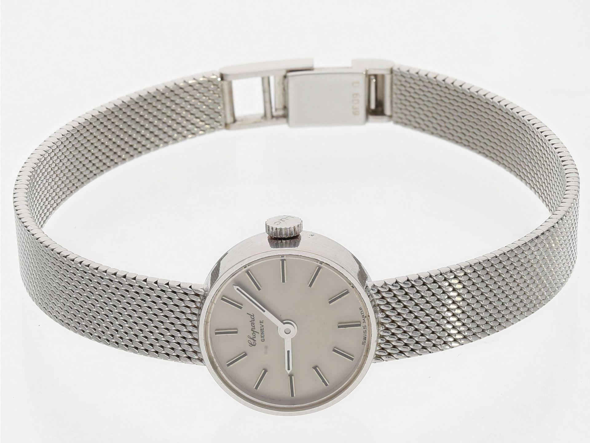 Armbanduhr: feine, weißgoldene vintage Damenuhr von Chopard, Handaufzug, 18K