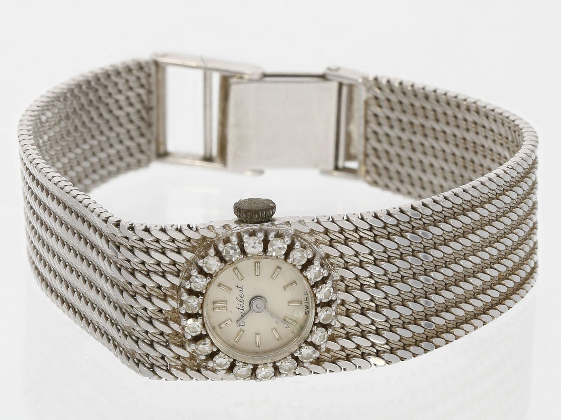 Armbanduhr: vintage Damenuhr der Marke Cortebert, mit Brillantbesatz, 14K Weißgold