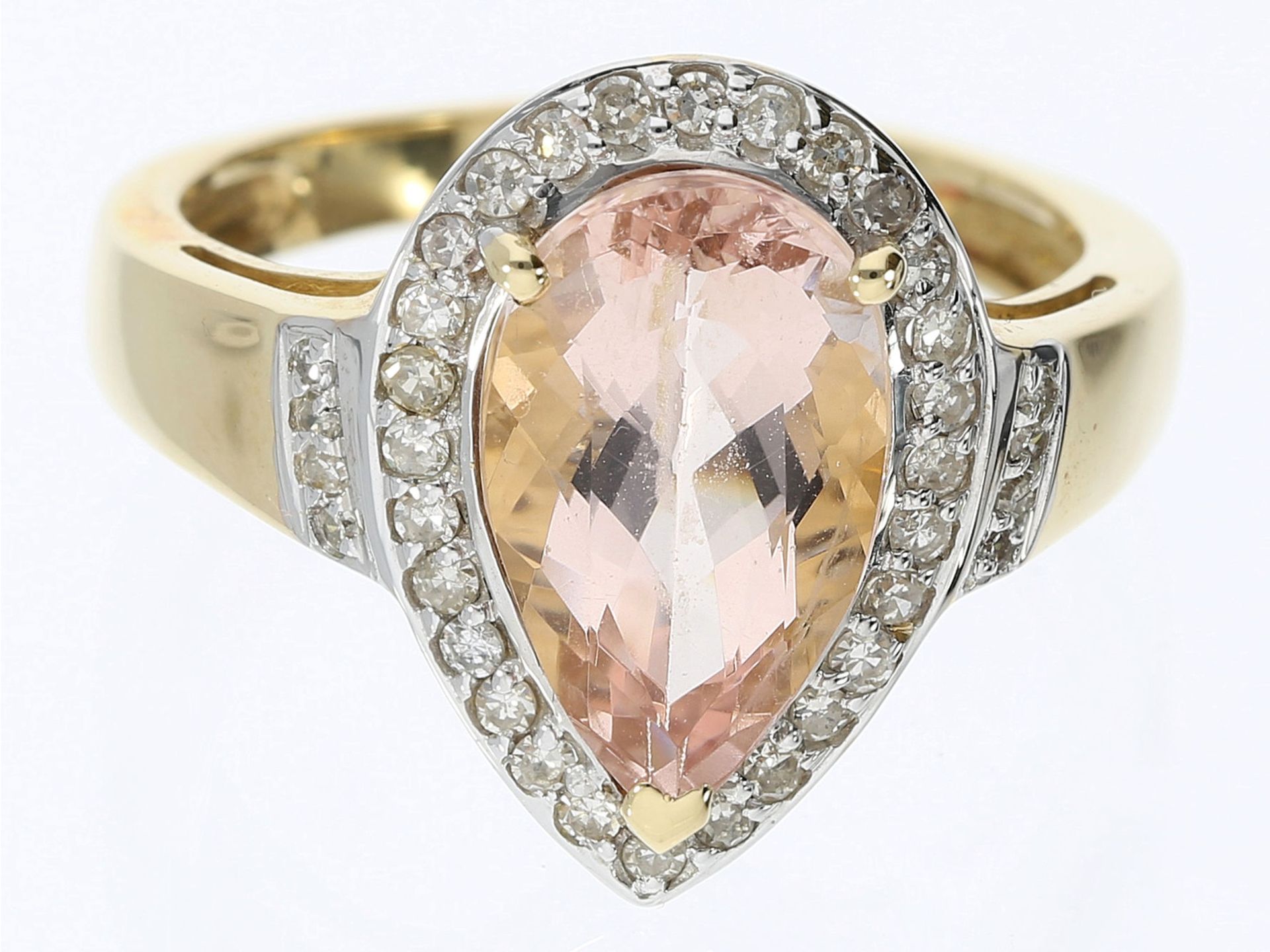 Ring: moderner Goldring mit rosa Farbstein (verm. Morganit) und Diamanten