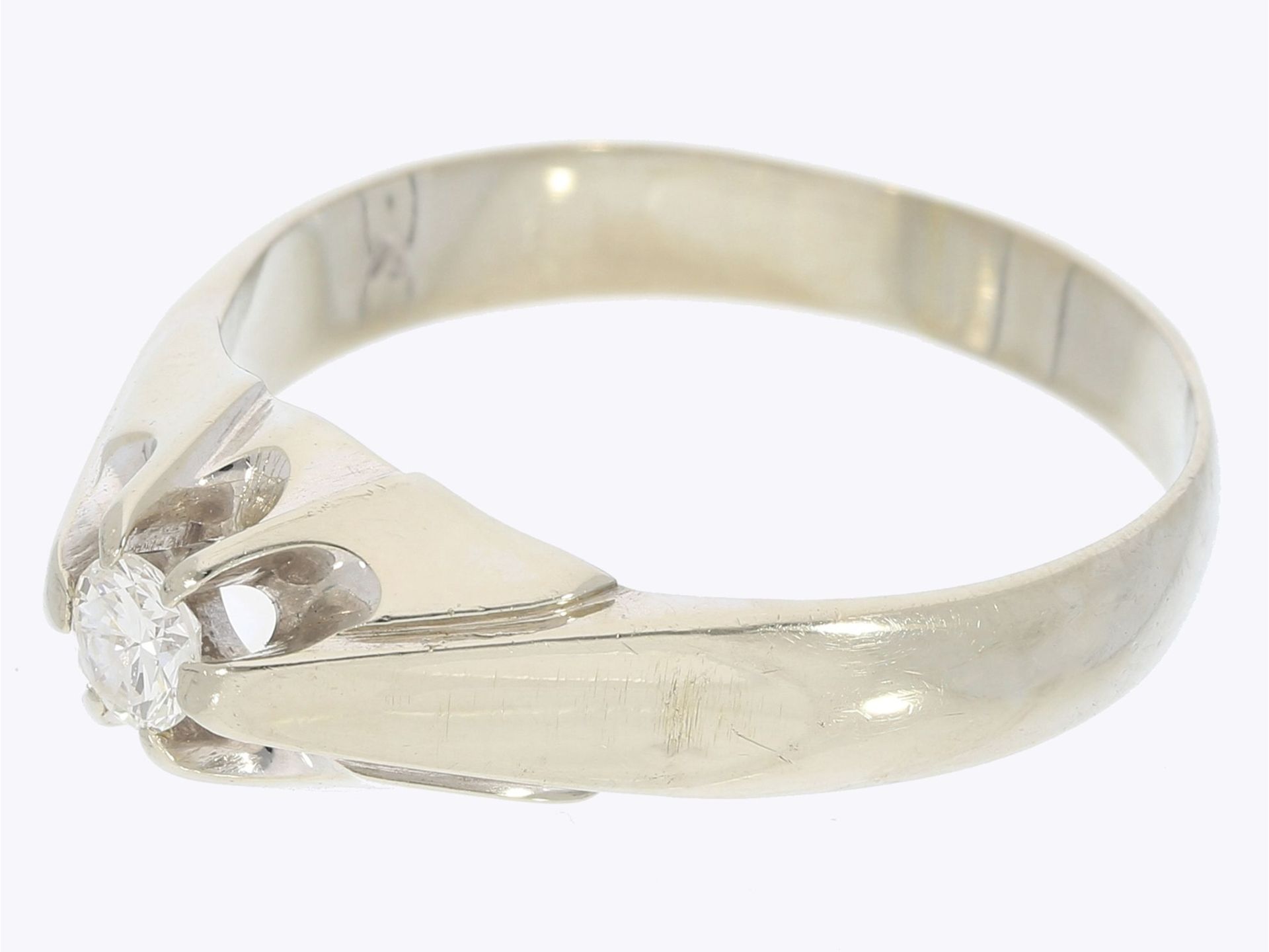 Ring: handgefertigter, massiver vintage Solitär/Brillantring, ca. 0,30ct, 18K Gold - Bild 2 aus 2