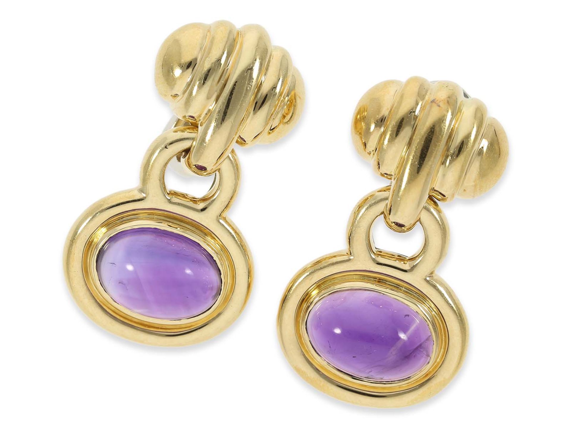 Earrings: high quality handmade ear clips with amethysts, together about 17,2ct, 18K gold - Image 2 of 3