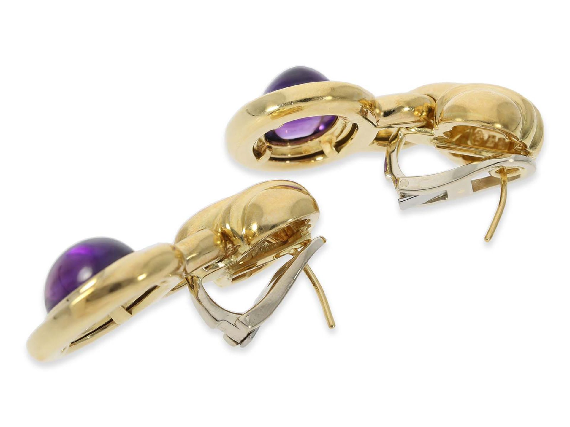 Earrings: high quality handmade ear clips with amethysts, together about 17,2ct, 18K gold - Image 3 of 3