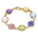 Armband: farbenprächtiges Golschmiedearmband mit Edelstein-Cabochons, insgesamt ca. 53ct, vermutlich